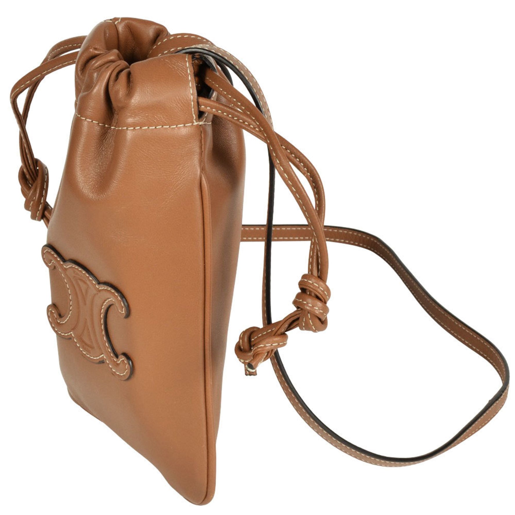 Celine Cuir Triomphe Drawstring Mobile Pouch Shoulder Bag Lambskin
