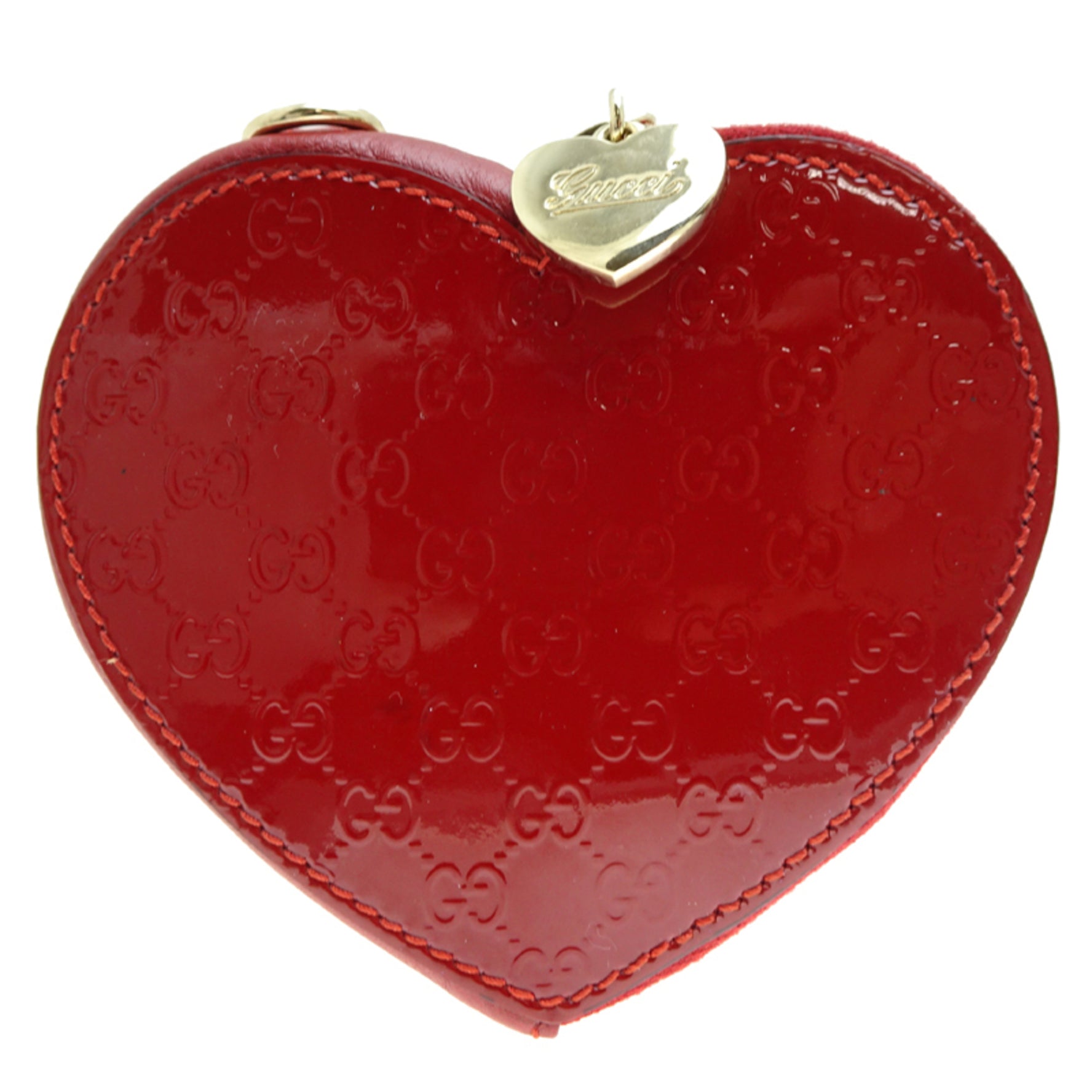 Gucci Guccissima Heart Mini Wallet, Coin Case, Enamel, Red