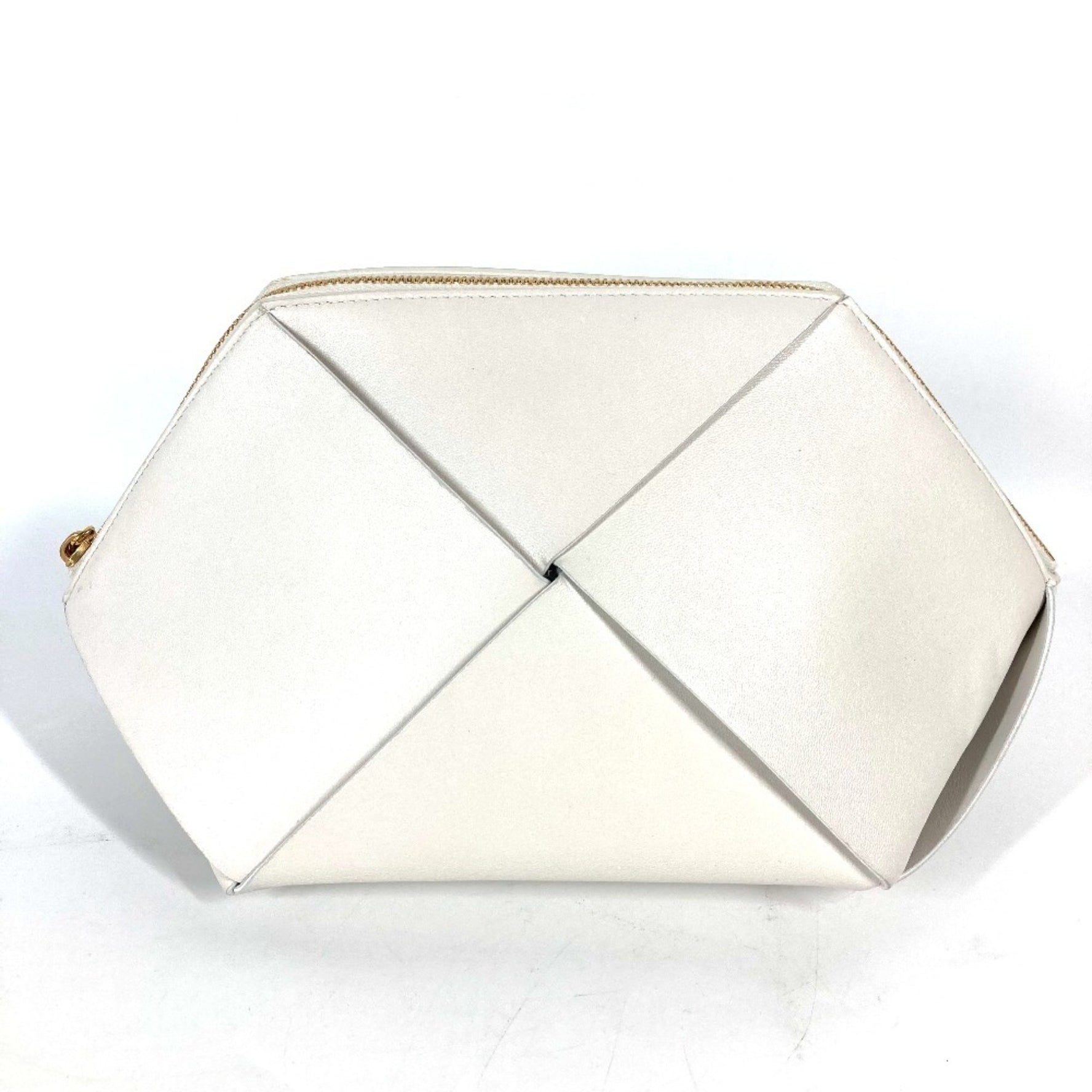 BOTTEGA VENETA Maxi Intrecciato Chalk Clutch Bag Pouch Leather