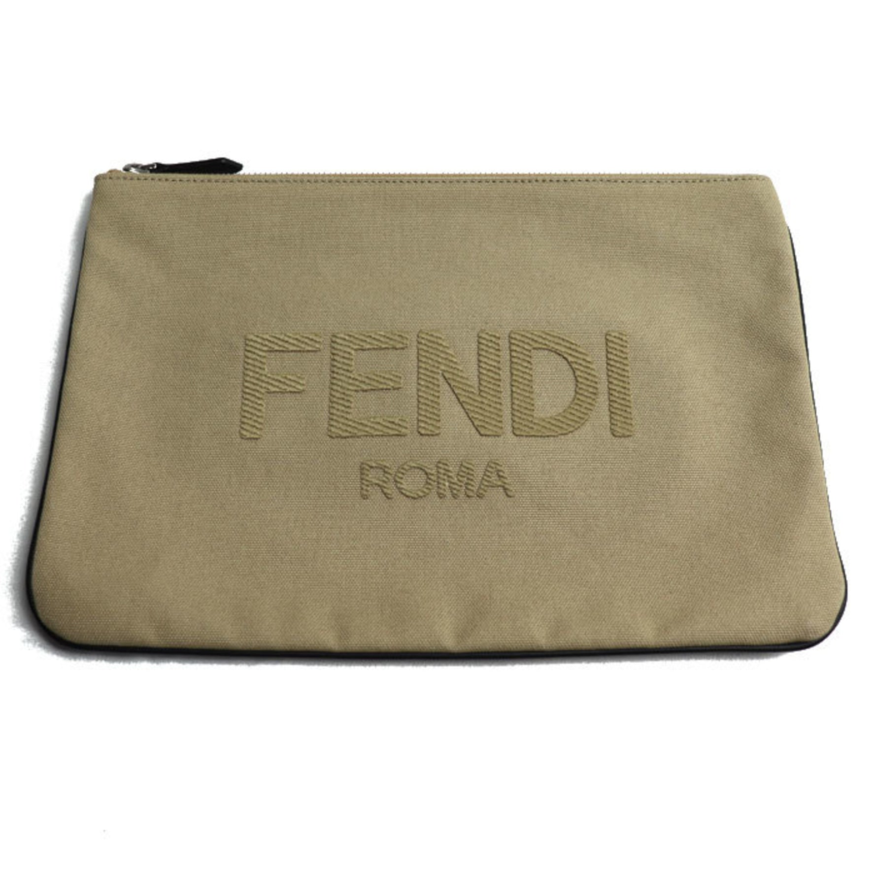 FENDI Flat Pouch Clutch Bag Beige 7N0111 Unisex