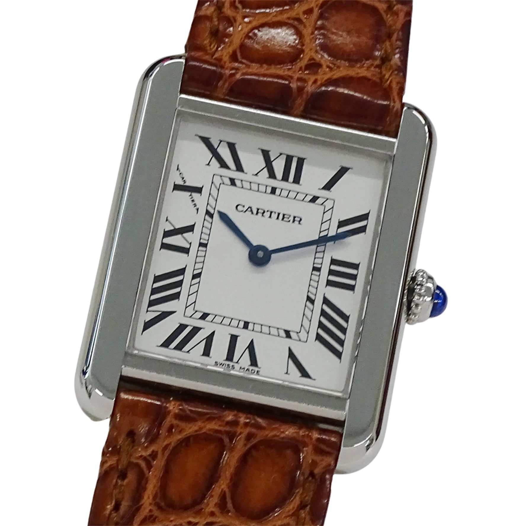 Cartier Tank Solo SM Quartz Watch Stainless Steel, Leather, Silver, Brown, Square, Polished