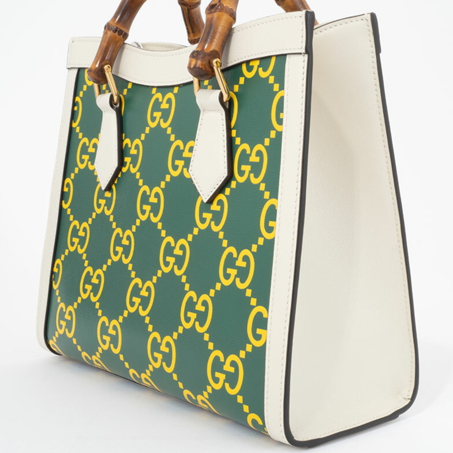 Gucci Diana Small Handbag Leather Green|Yellow Bamboo Tote