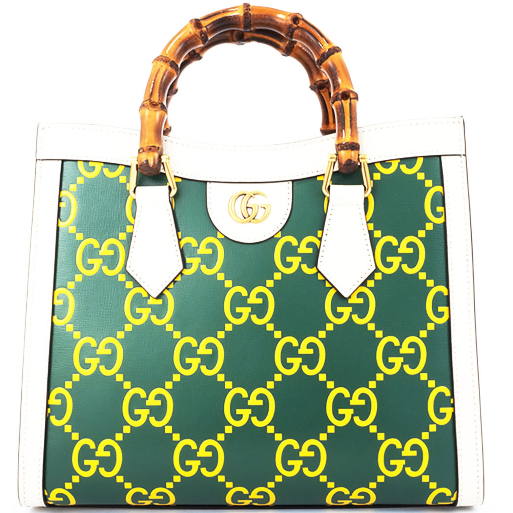 Gucci Diana Small Handbag Leather Green|Yellow Bamboo Tote
