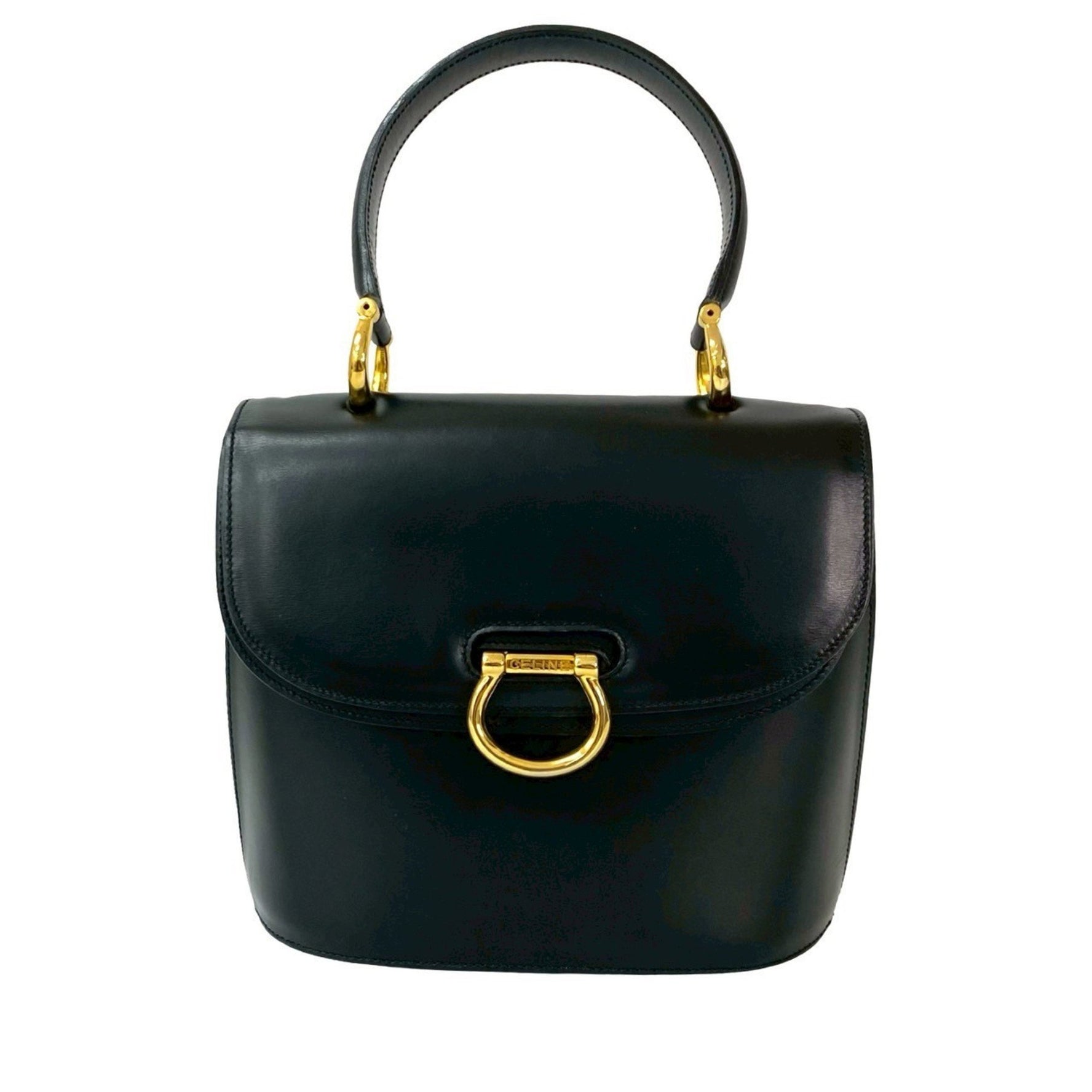 CELINE Vintage Logo Gold Hardware Calf Leather Handbag Mini Tote Bag
