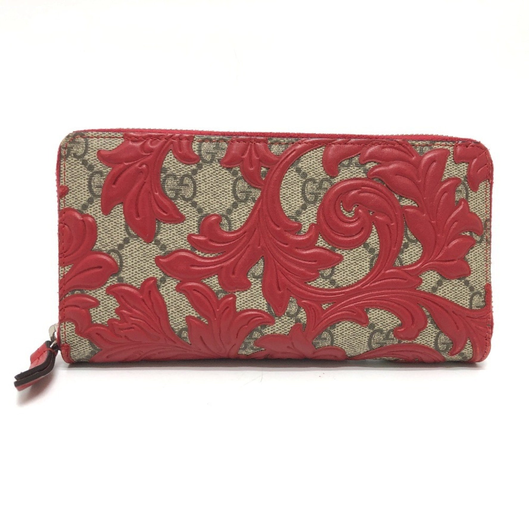 GUCCI GG Supreme Arabesque Long Wallet in Canvas, Red and Brown