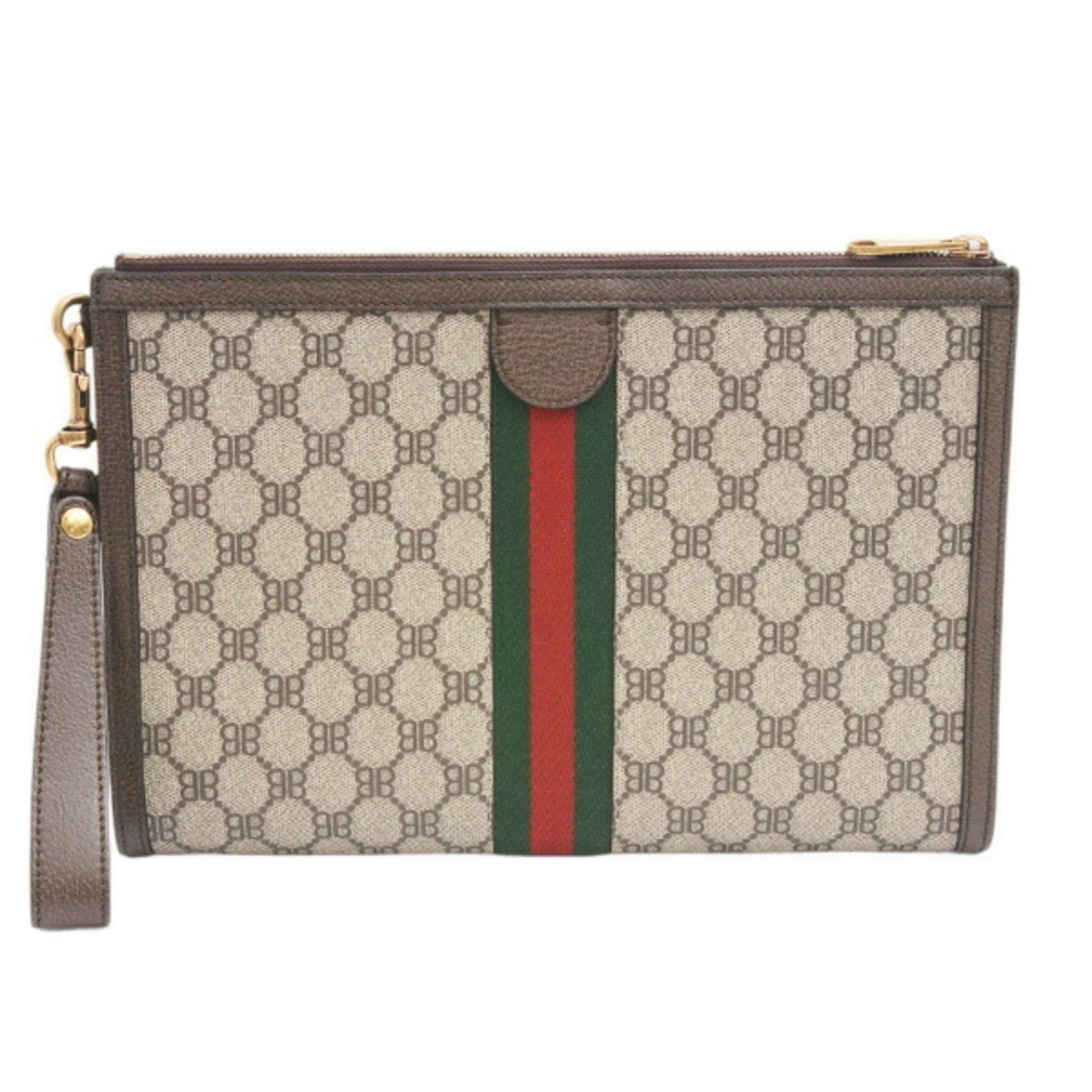 Balenciaga Men's GUCCI Collaboration The Hacker Project Clutch Bag GG Supreme Sherry Line Canvas x Leather BALENCIAGA