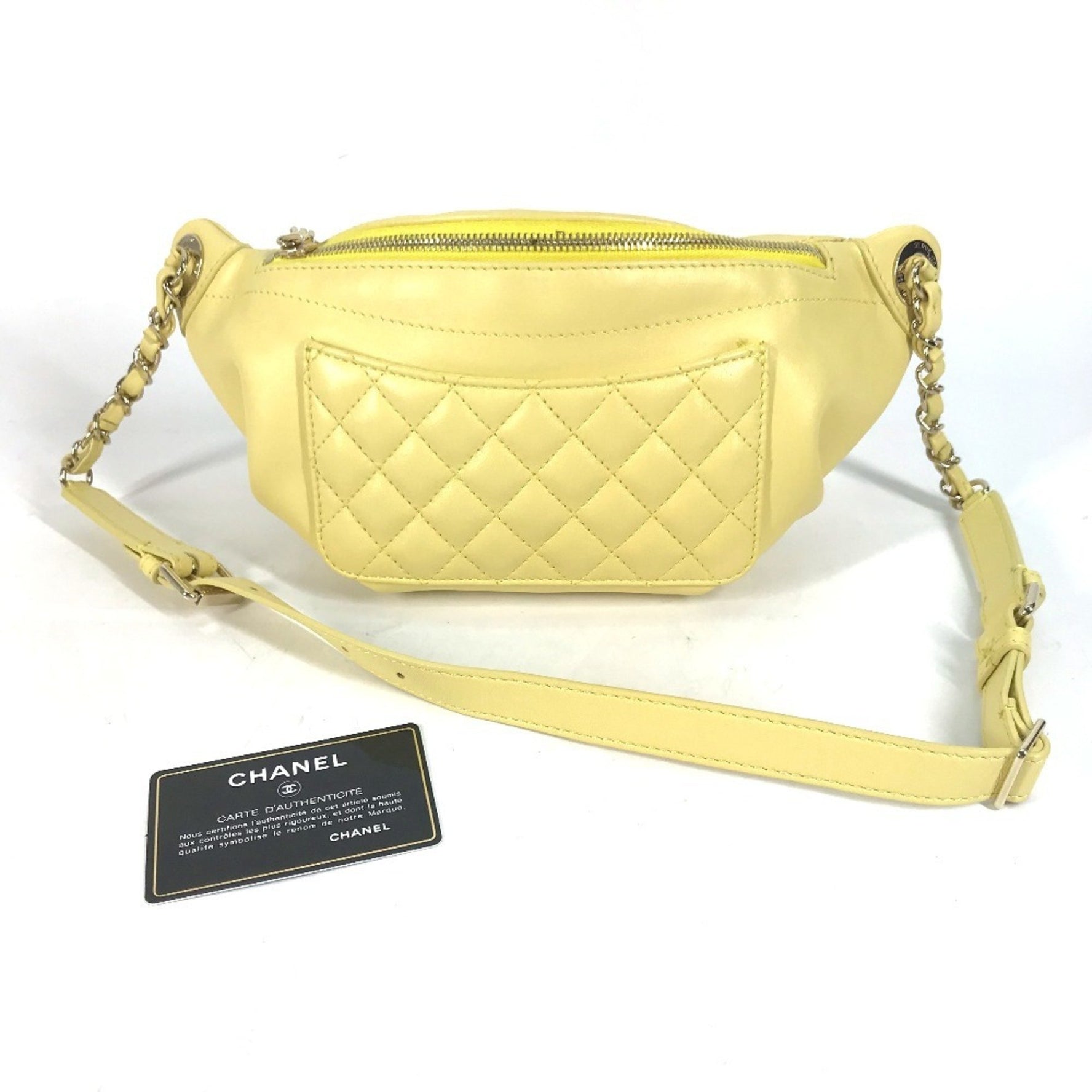 CHANEL Chain Belt Bag/Waist Pouch with CC Coco Mark, Crossbody Quilted Matelasse Design, Lambskin, Like New