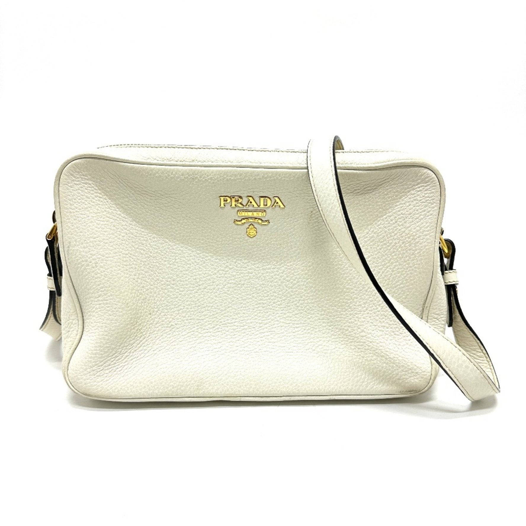 PRADA Pochette Logo Double Zipper Shoulder Bag Leather