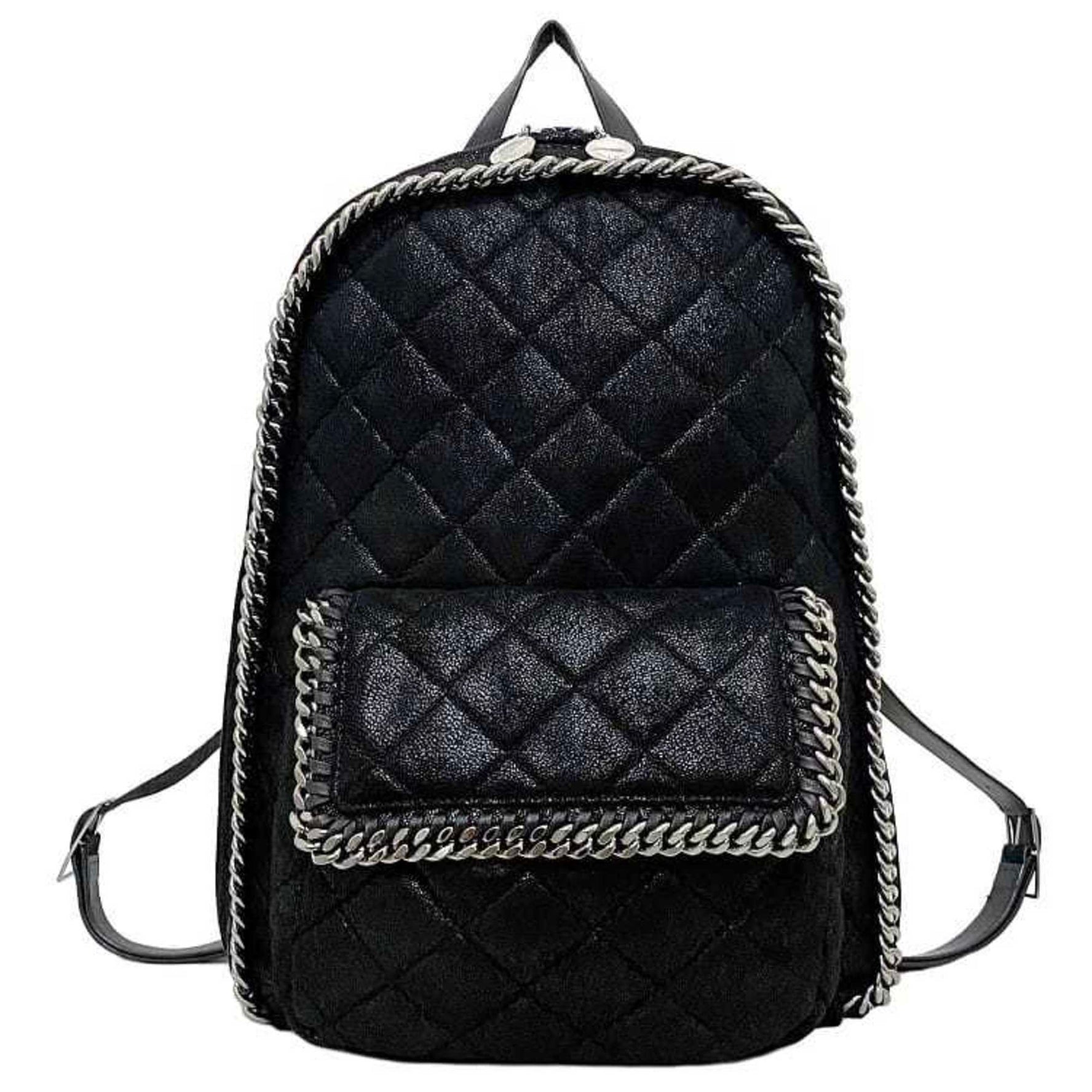 Stella McCartney Backpack Black Silver Falabella Quilted Chain Polyester Leather Metal STELLA McCARTNEY Rucksack