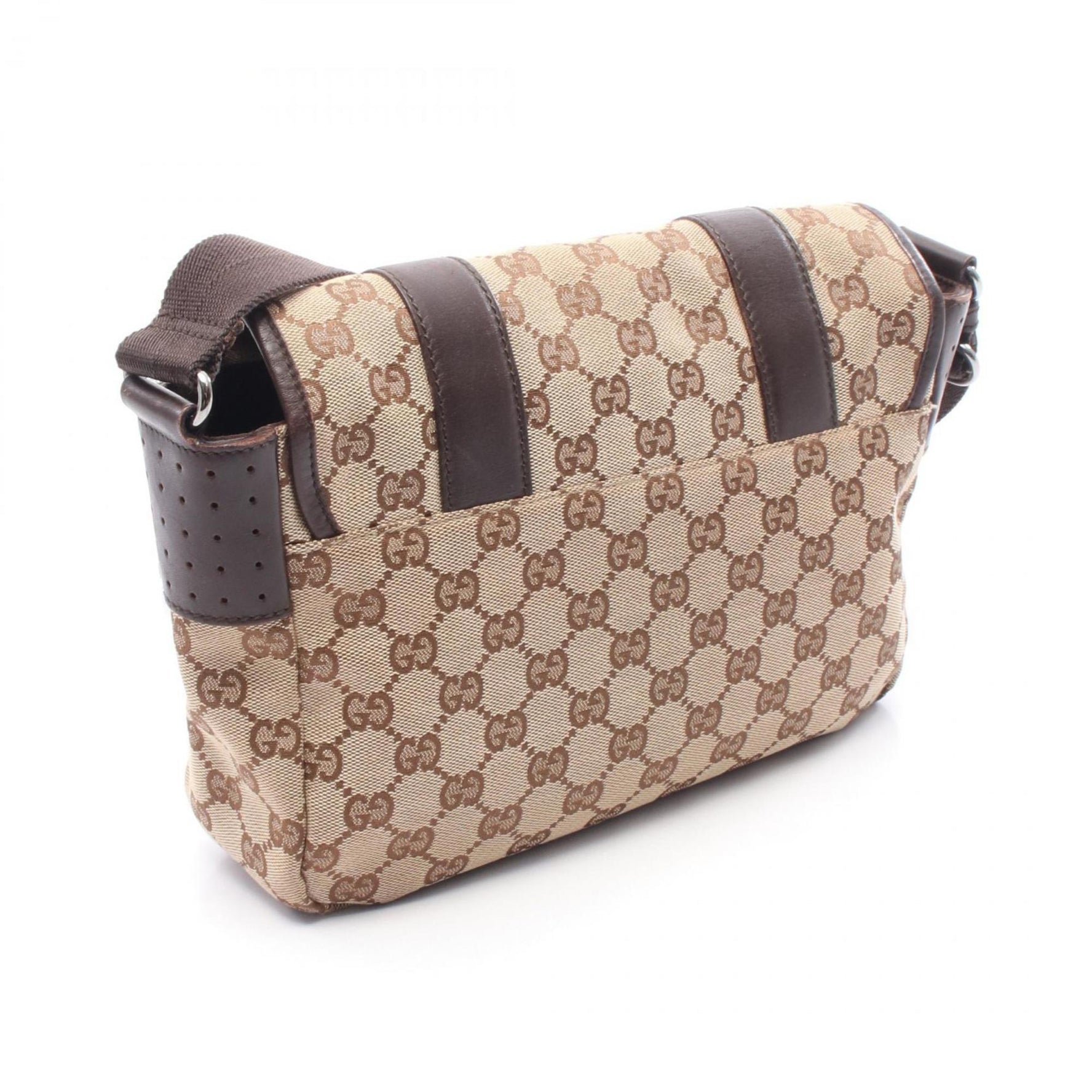 Gucci GG Canvas Shoulder Bag, and Leather, Beige Brown