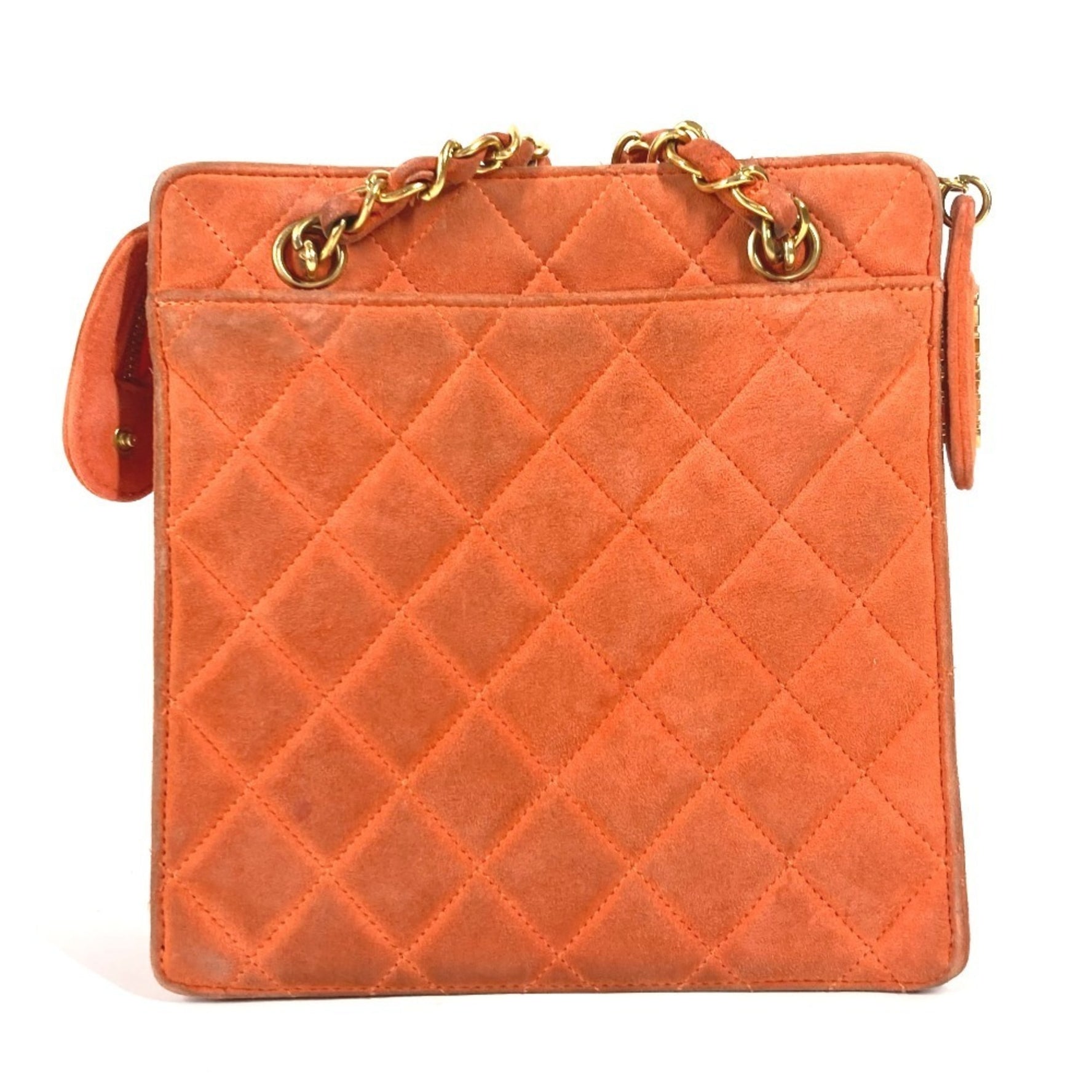 CHANEL Vintage CC Coco Mark Matelasse Quilted Chain Shoulder Bag Handbag Suede Women's Orange