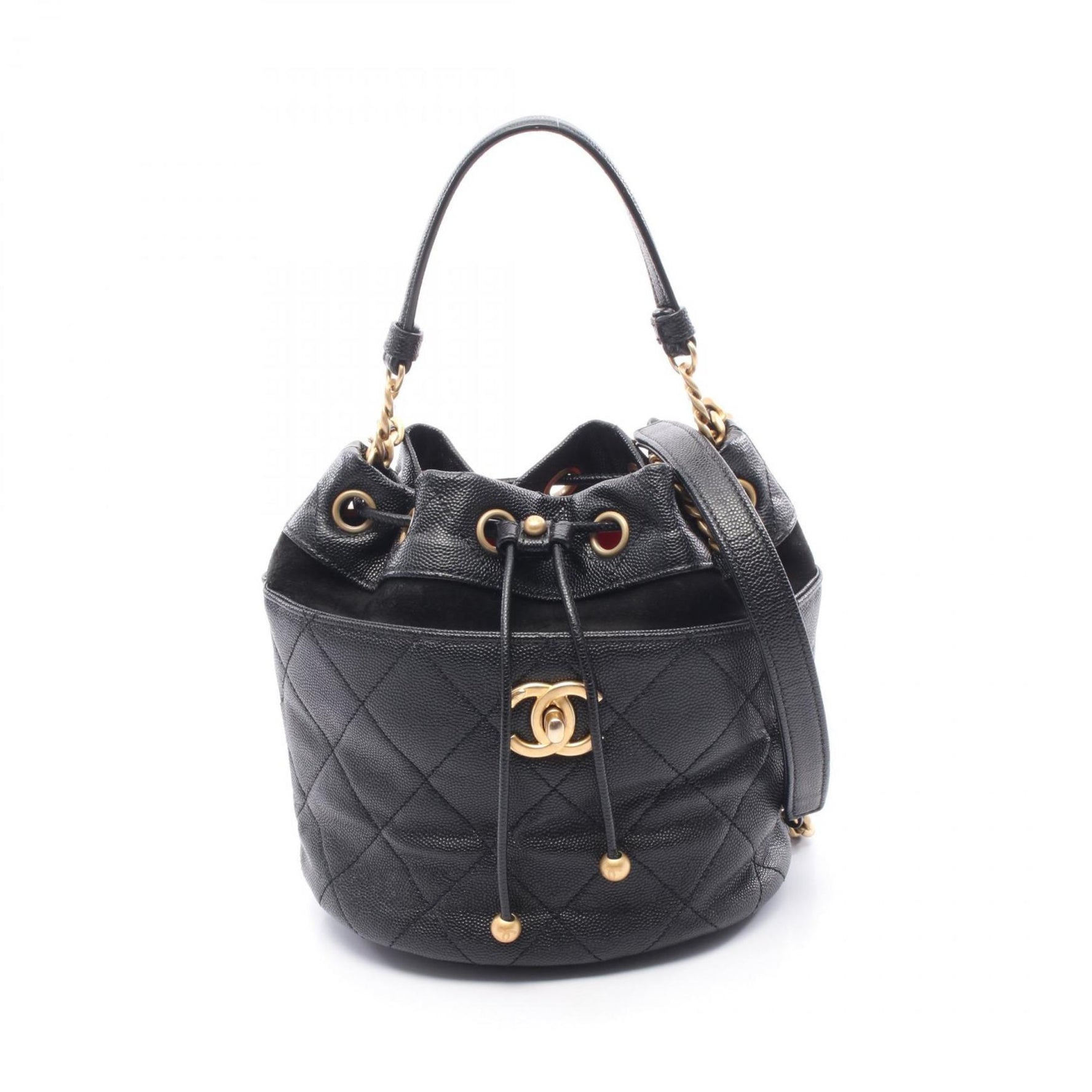 CHANEL Matelasse Mini Bucket Shoulder Bag in Grained Calfskin Caviar