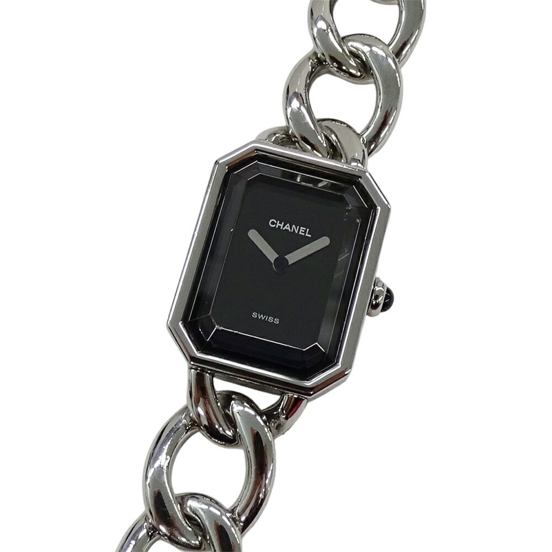 CHANEL Women's Premiere Watch, Large, Quartz, Stainless Steel, H0452, Silver/Black, Square Chain, Polished
