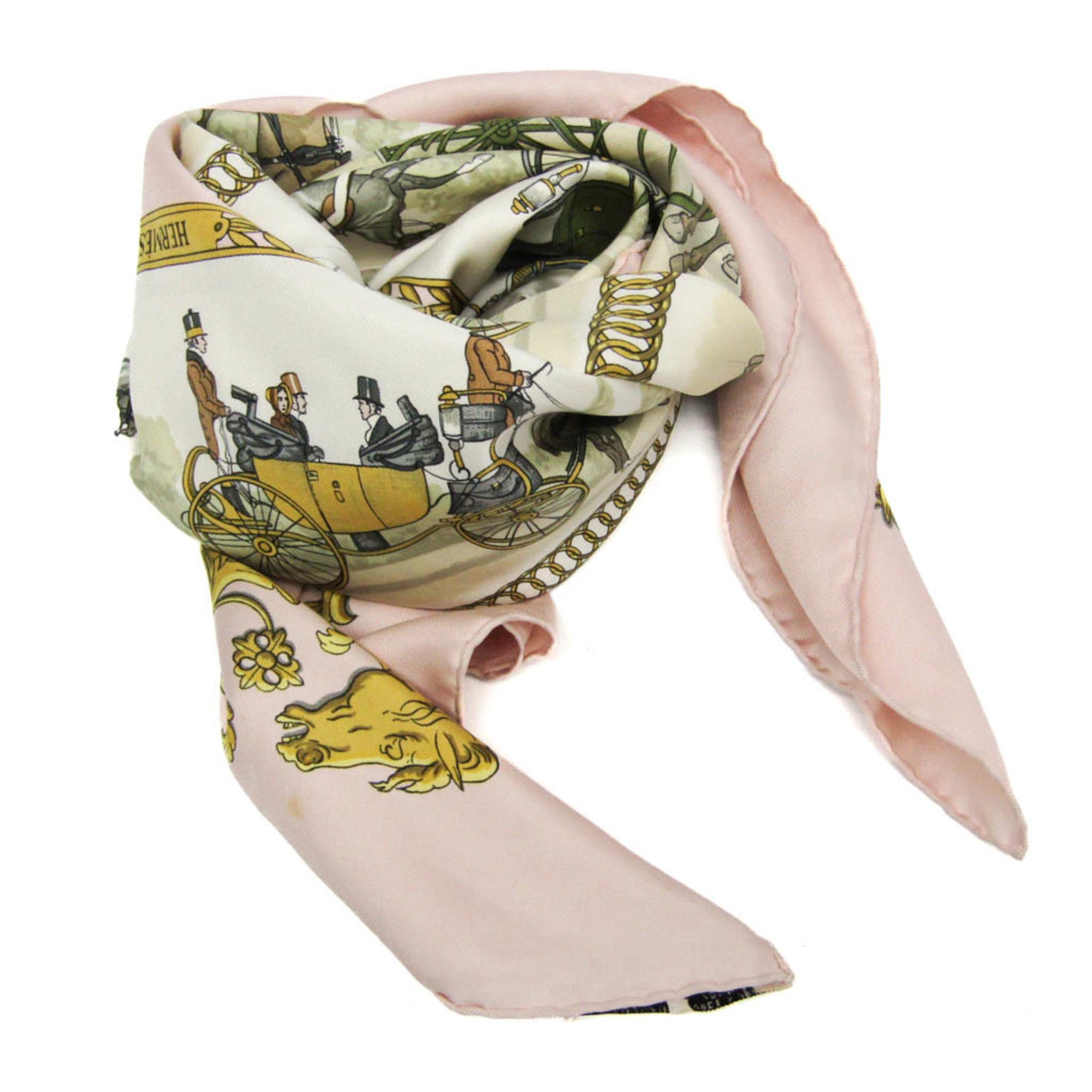 Hermes Carre 90 LA PROMENADE DE LONGCHAMPS Silk Scarf Light Beige,Light Pink