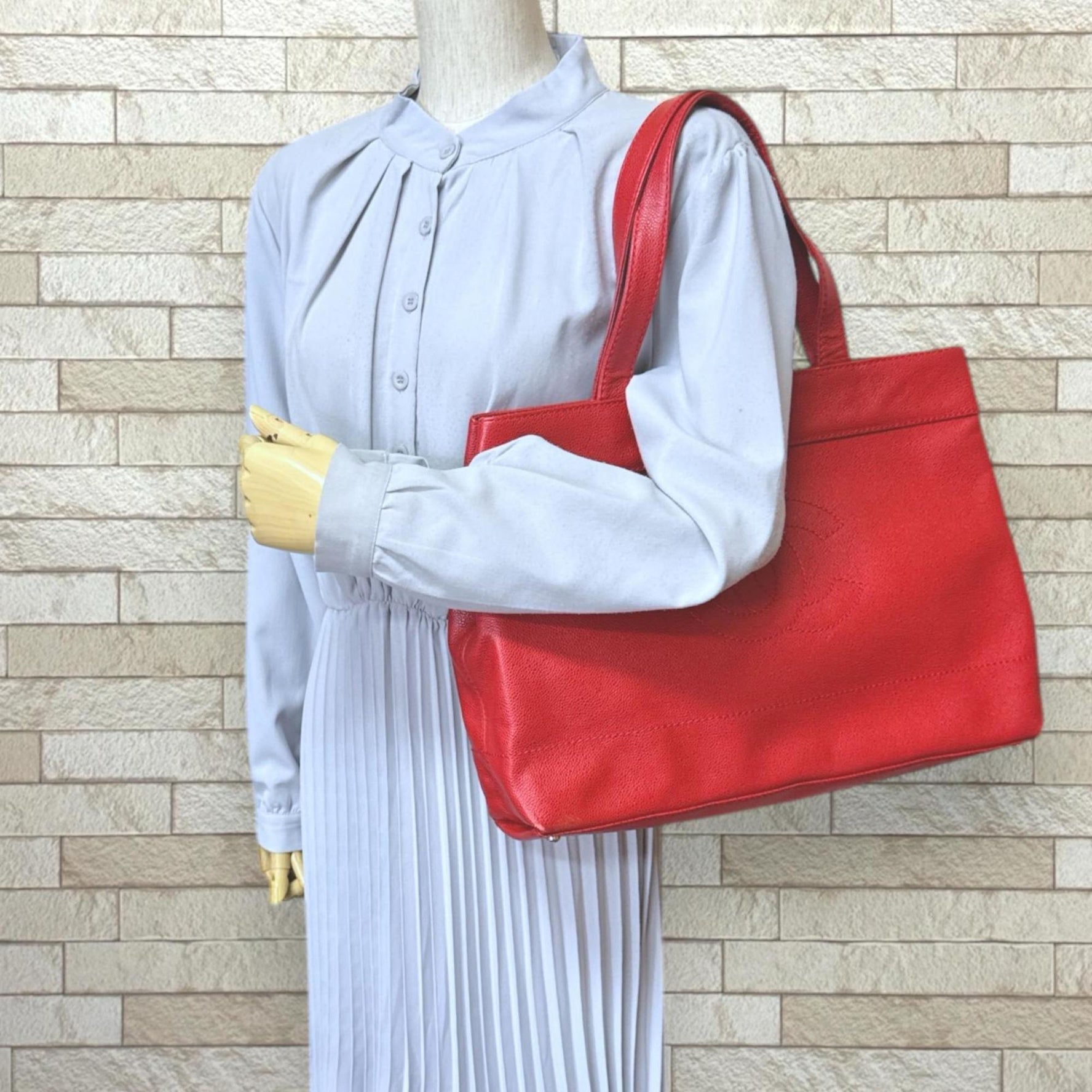 CHANEL Coco Mark Tote Bag, Caviar Skin, Red