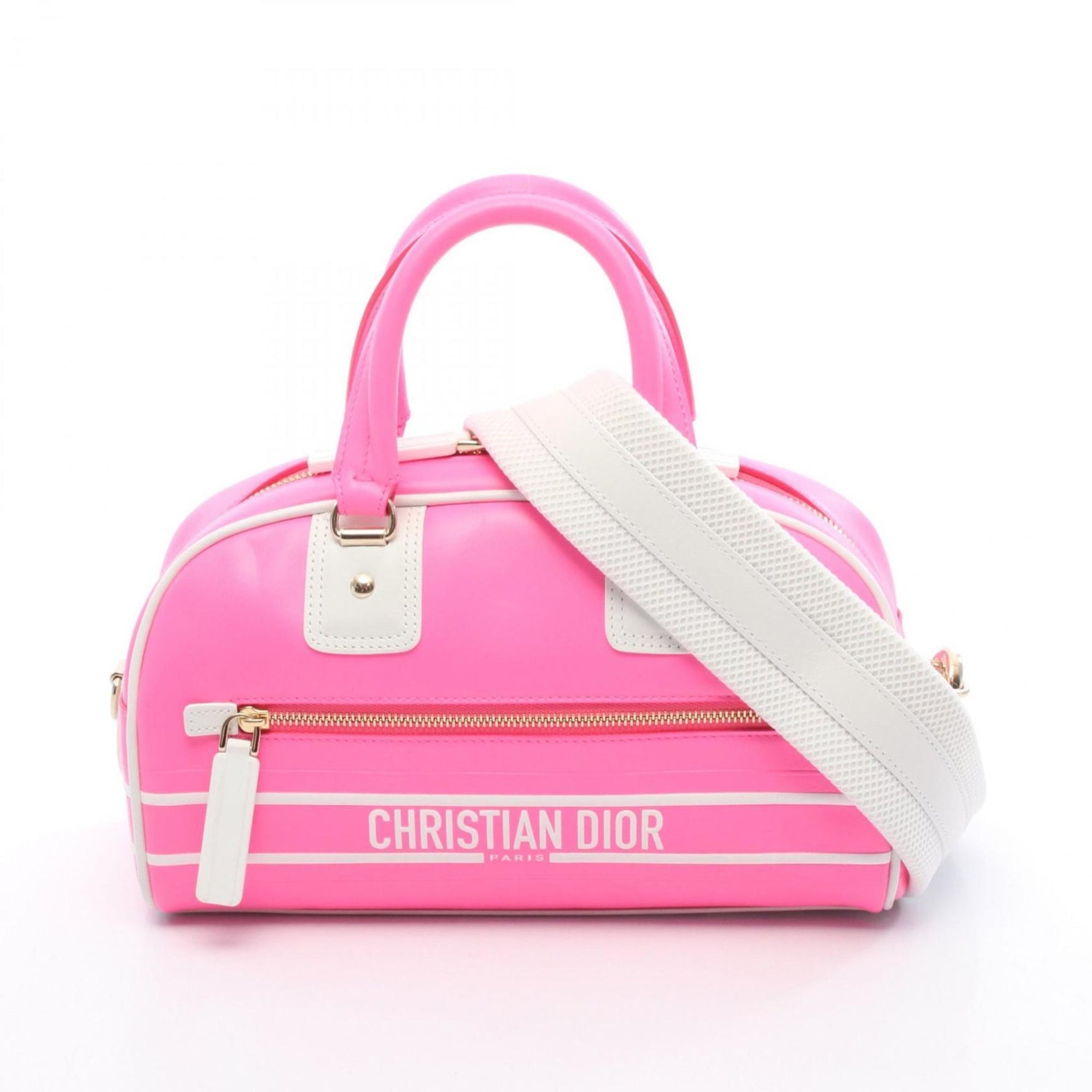 Christian Dior Dior Vibe Mini Bowling Bag, Leather Handbag, Pink/White