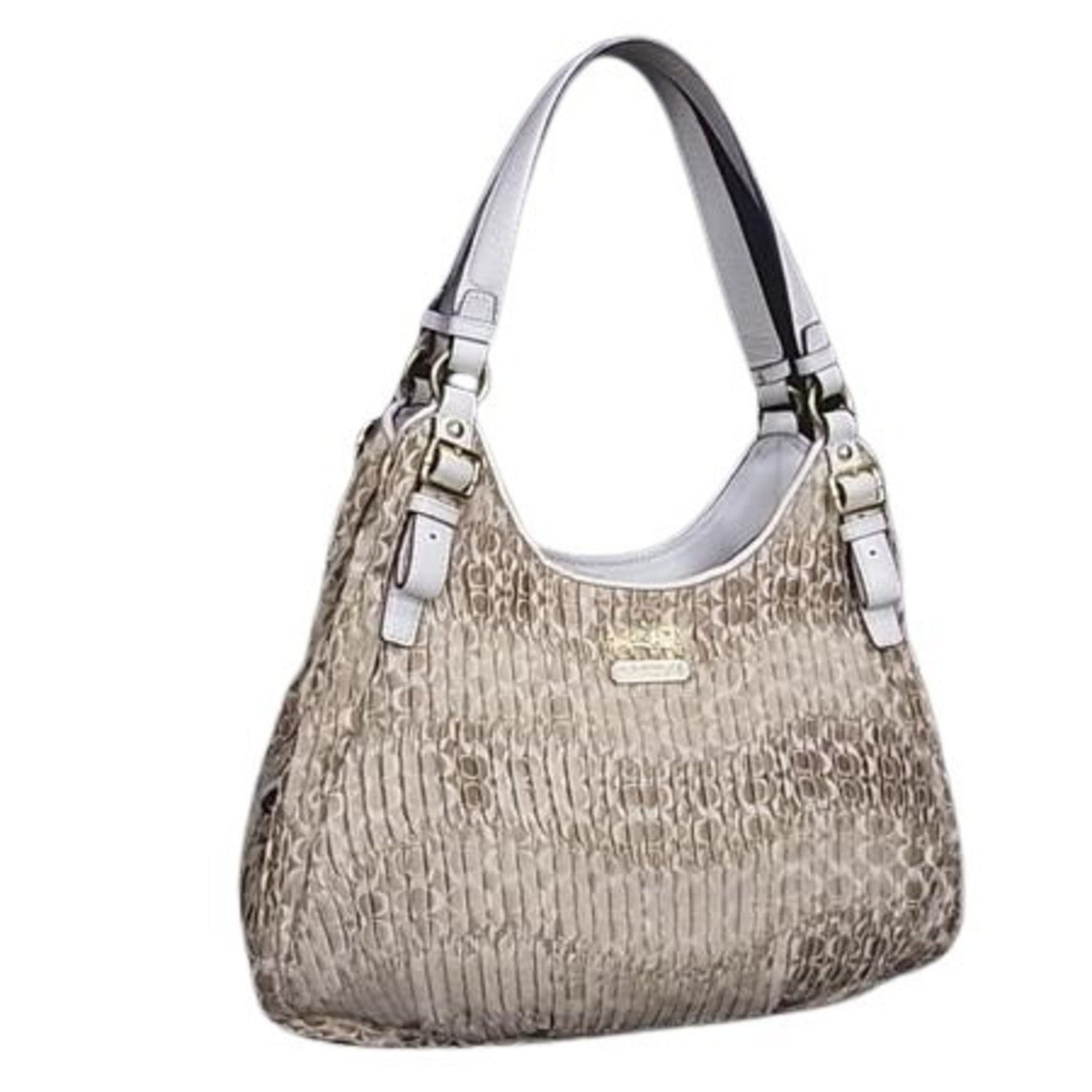COACH Signature Madison Gathered Handbag in Gold and Ivory Canvas Leather
