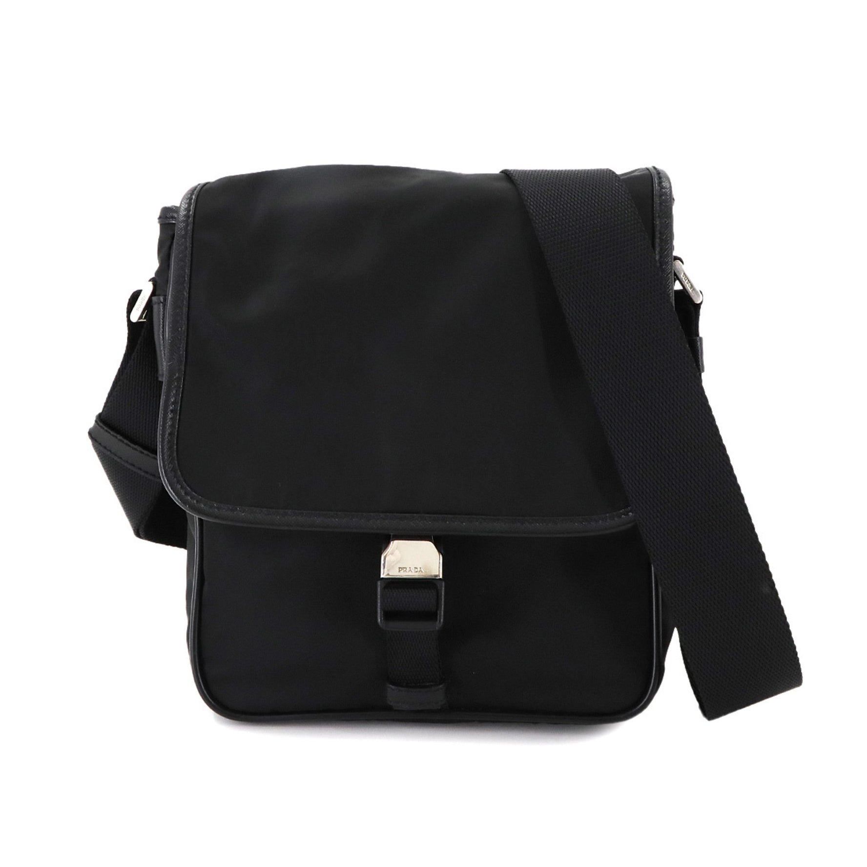 Prada Shoulder Bag in Nylon and Saffiano Leather, with Silver Hardware