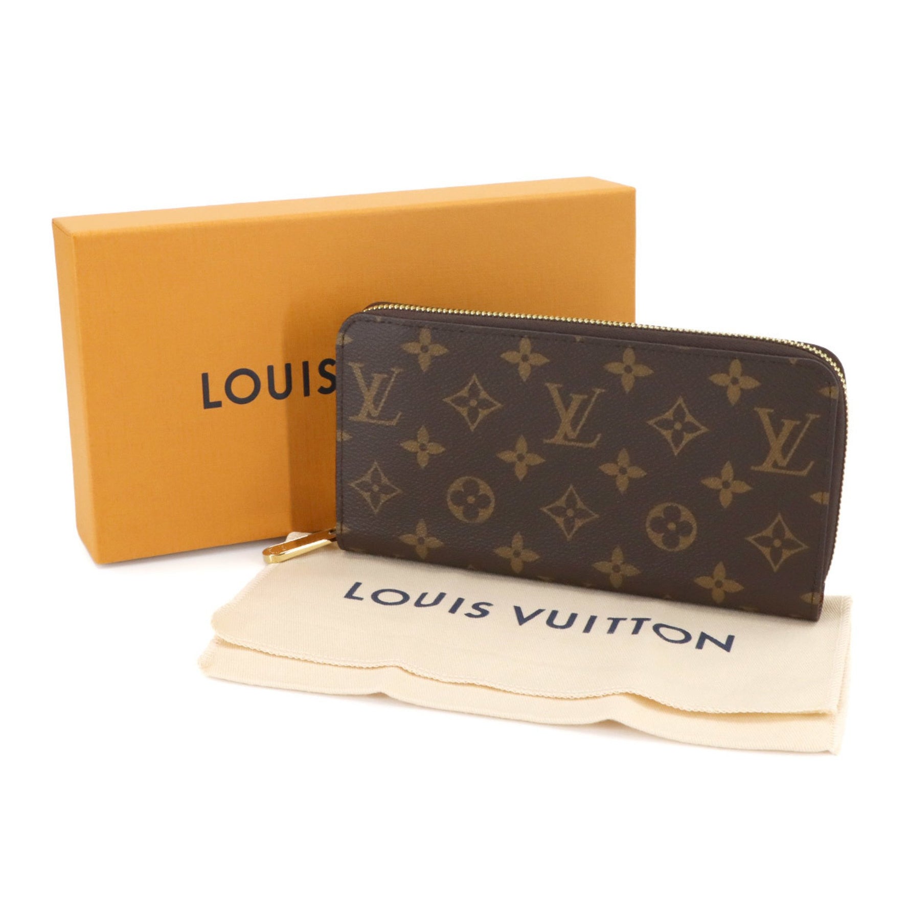 Louis Vuitton Monogram Zippy Wallet, Round, Brown, M42616, RFID Wallet