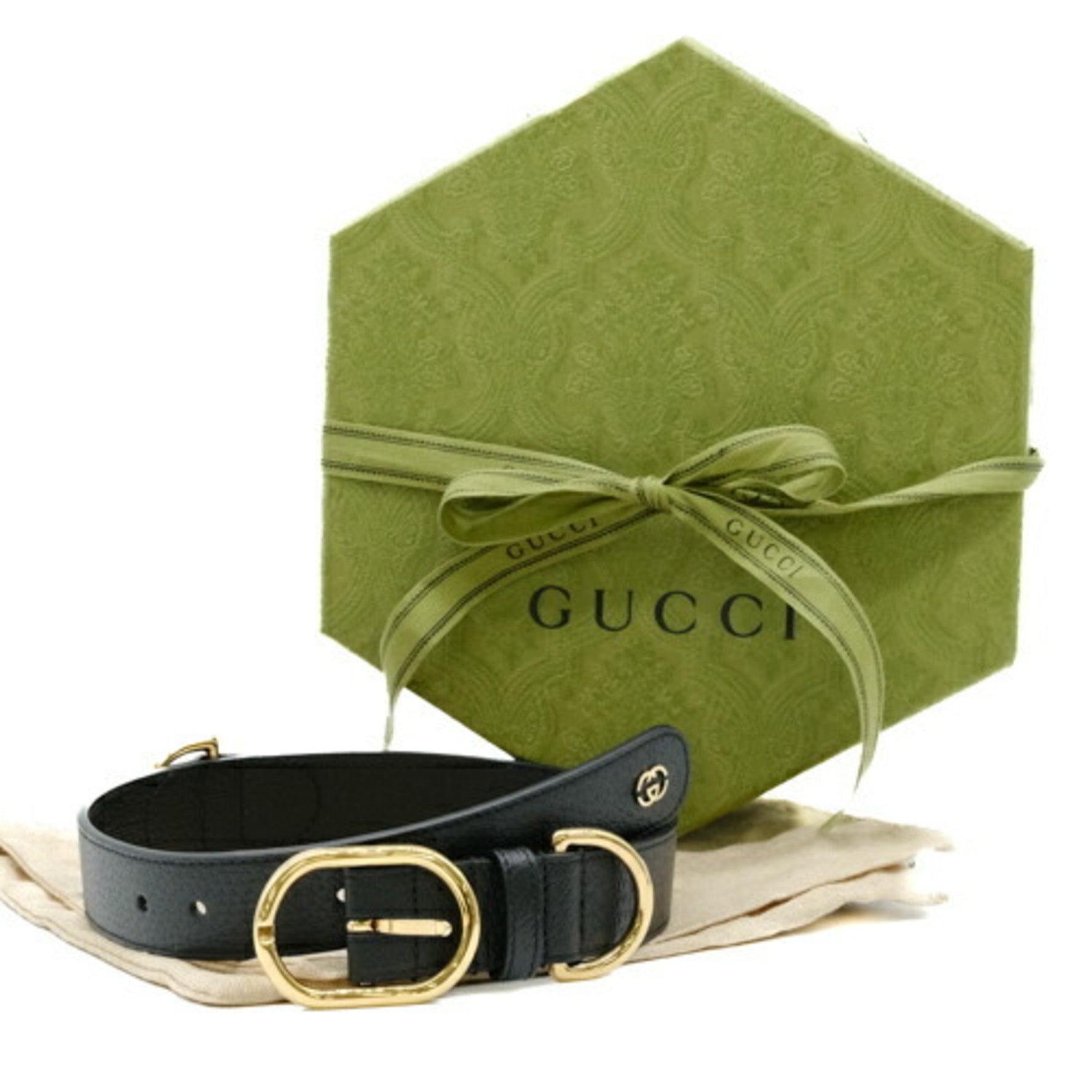 GUCCI Interlocking G Large Pet Dog Collar #L Leather Black