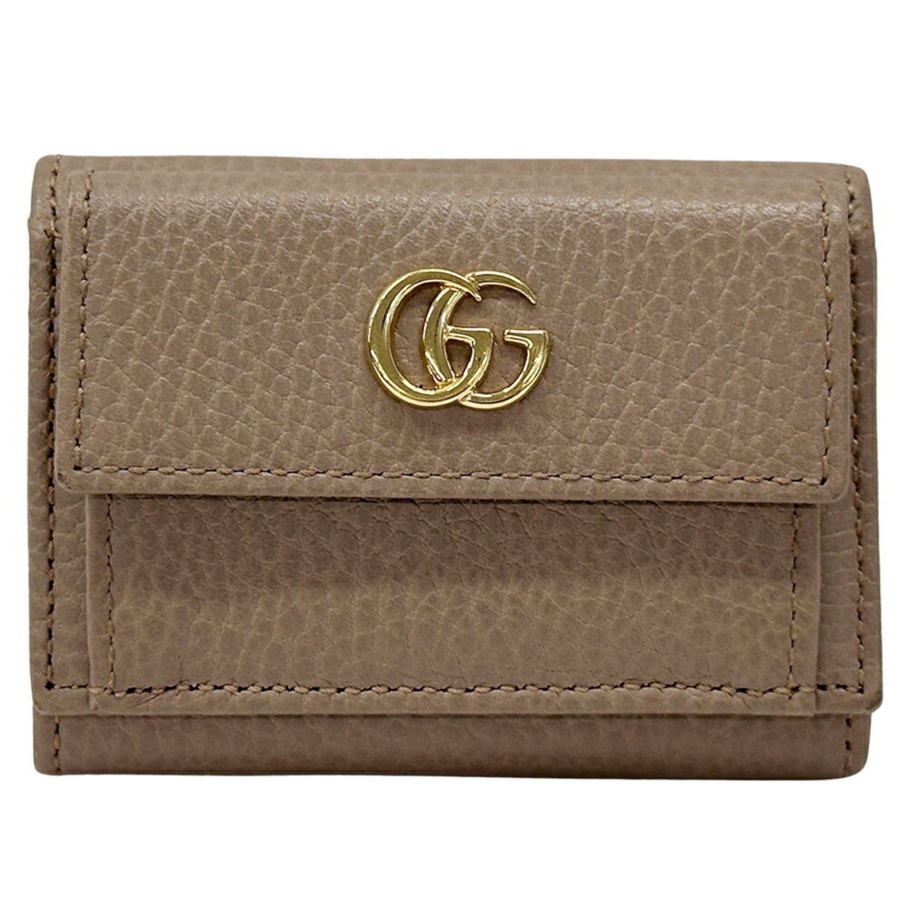 GUCCI Wallet Petit Marmont GG Tri-fold Leather Compact Beige Brown Mini
