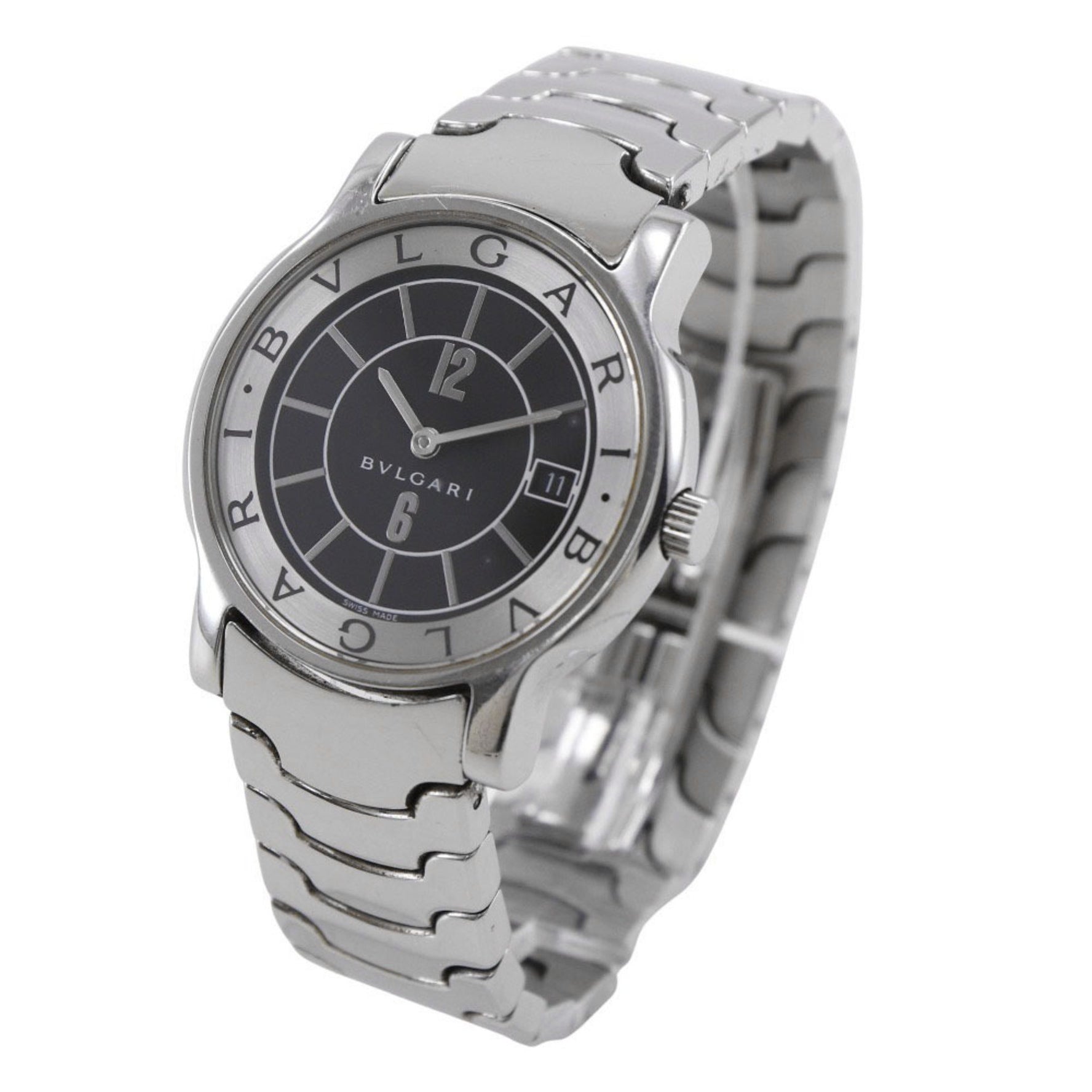 Bvlgari Solo Tempo Stainless Steel Quartz Analog Display Watch with Black Dial