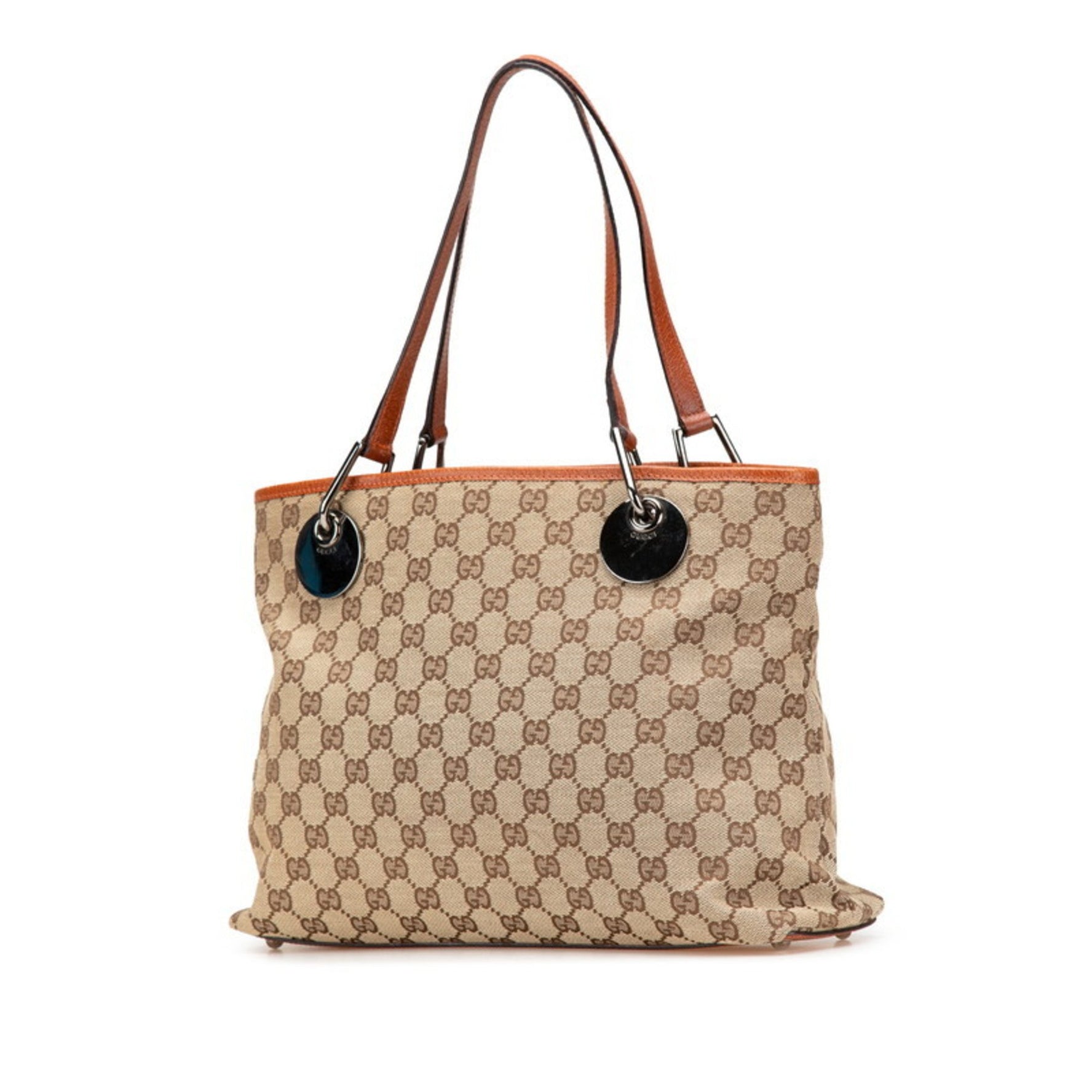 Gucci GG Canvas Shoulder Bag Tote Beige Brown Leather