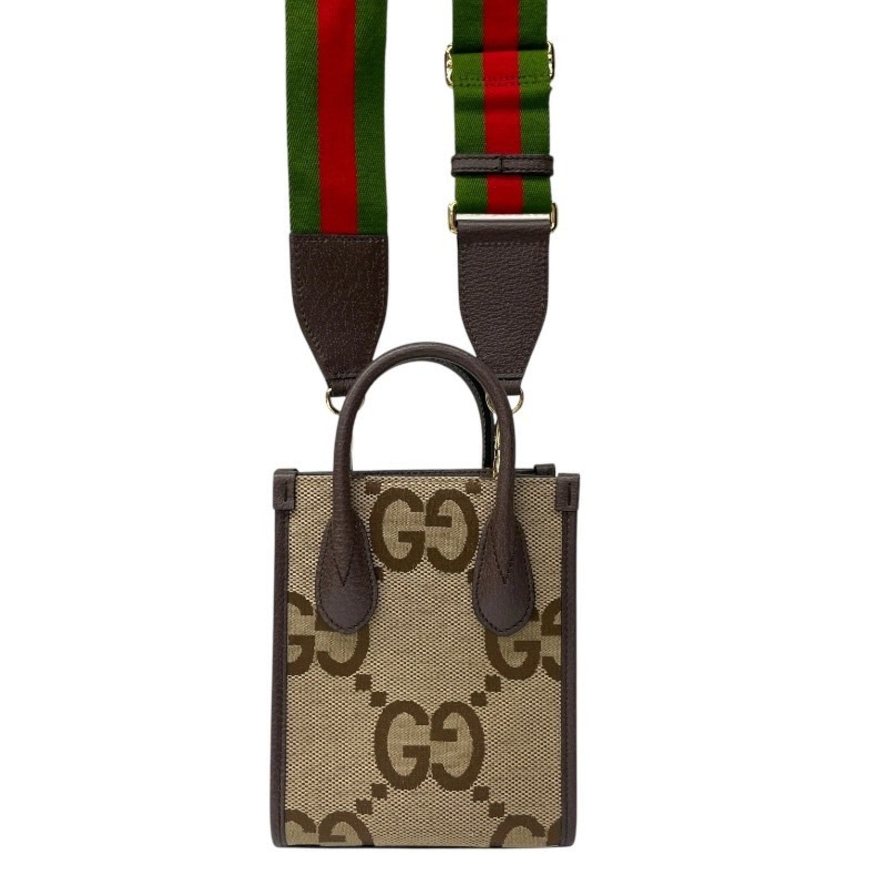 GUCCI Jumbo GG Mini Tote Women's 2-Way Canvas Sherry Line Handbag Pochette Crossbody
