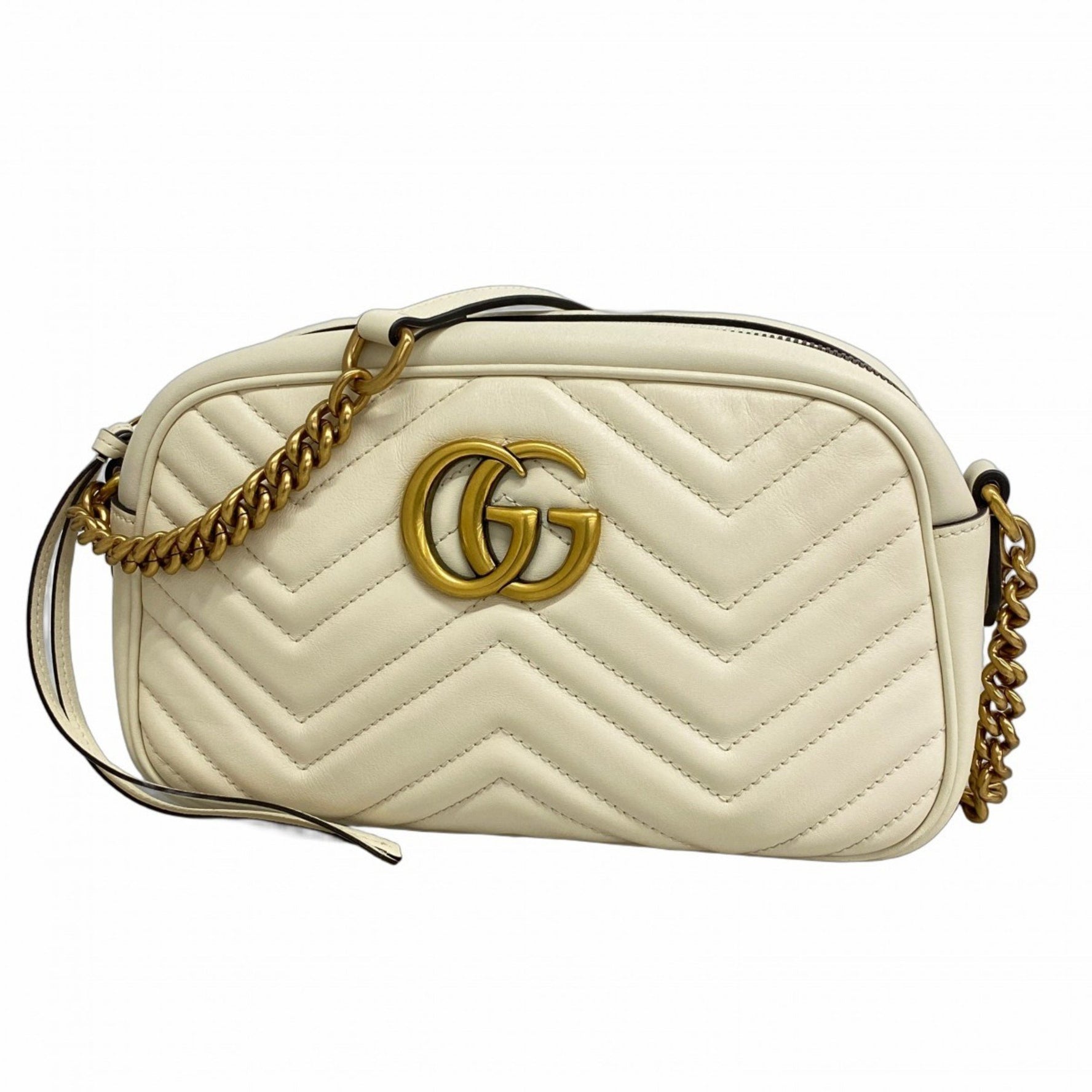 Gucci GG Marmont Shoulder Bag Leather Ivory Women's