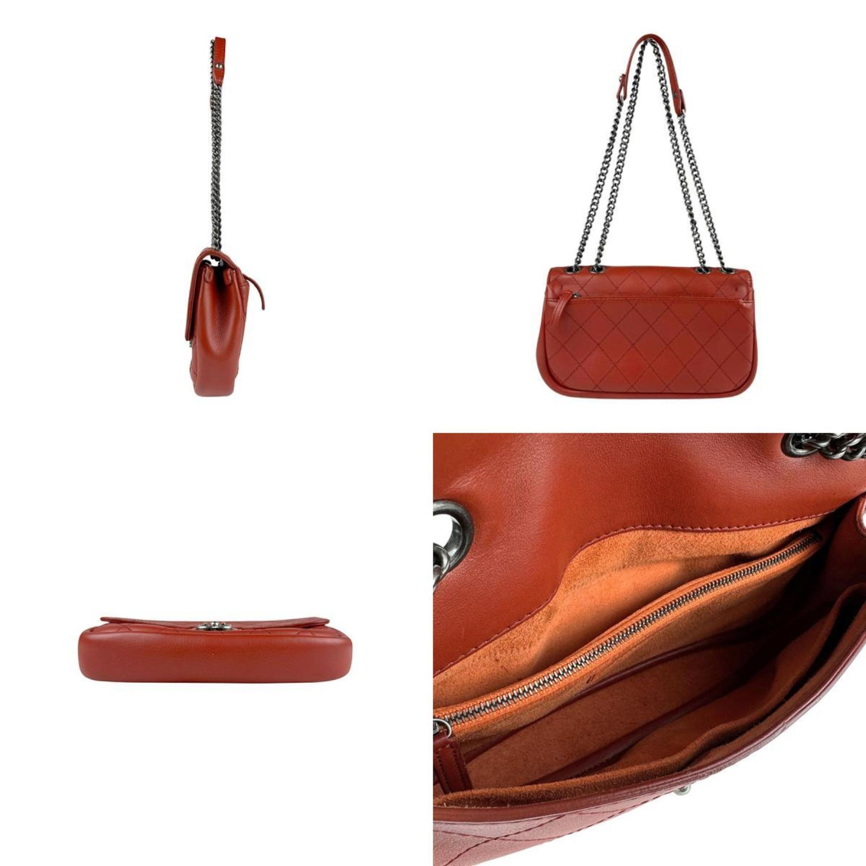 CHANEL Shoulder Bag Leather Red