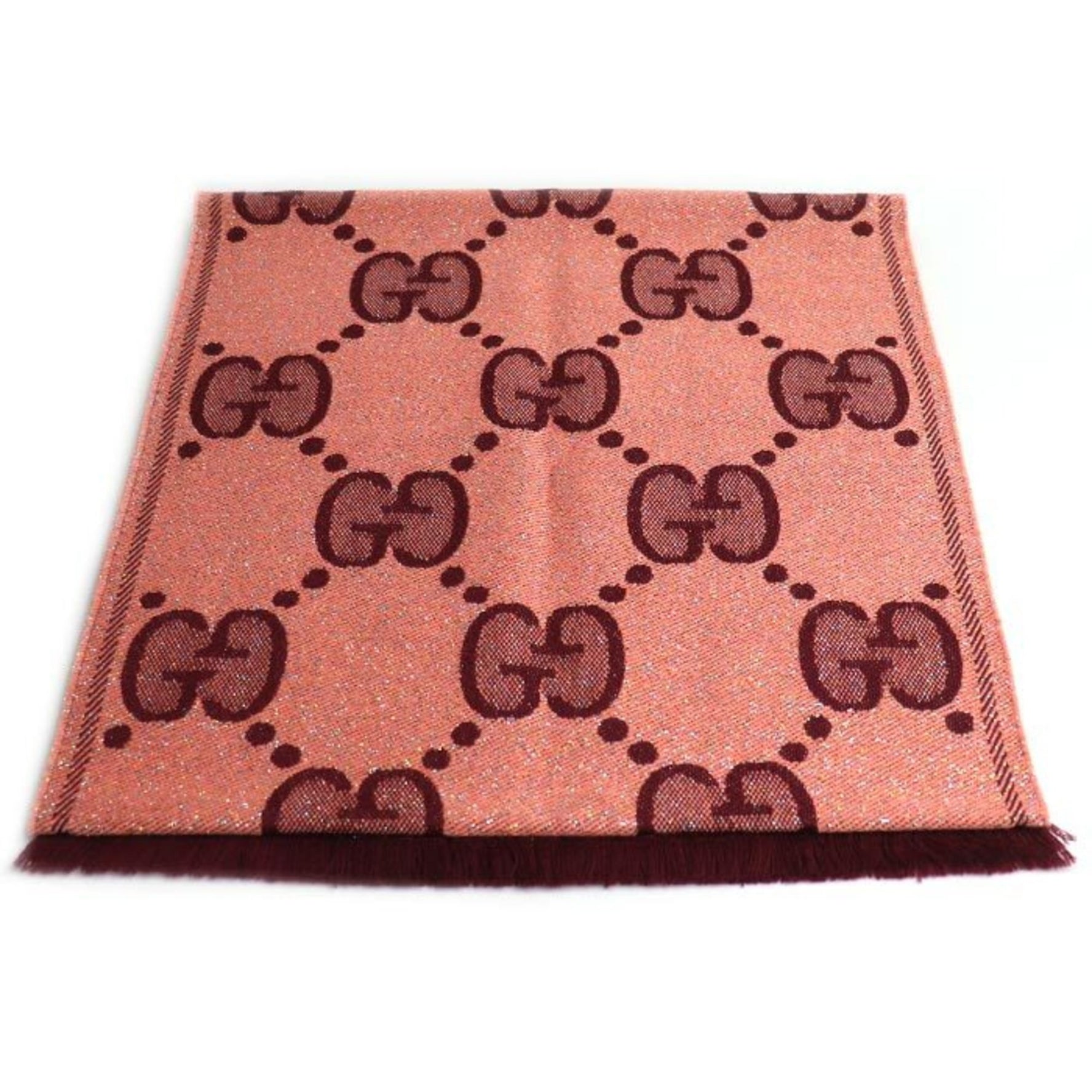 GUCCI GG Wool Lamé Jacquard Scarf/Muffler in Pink and Wine Red