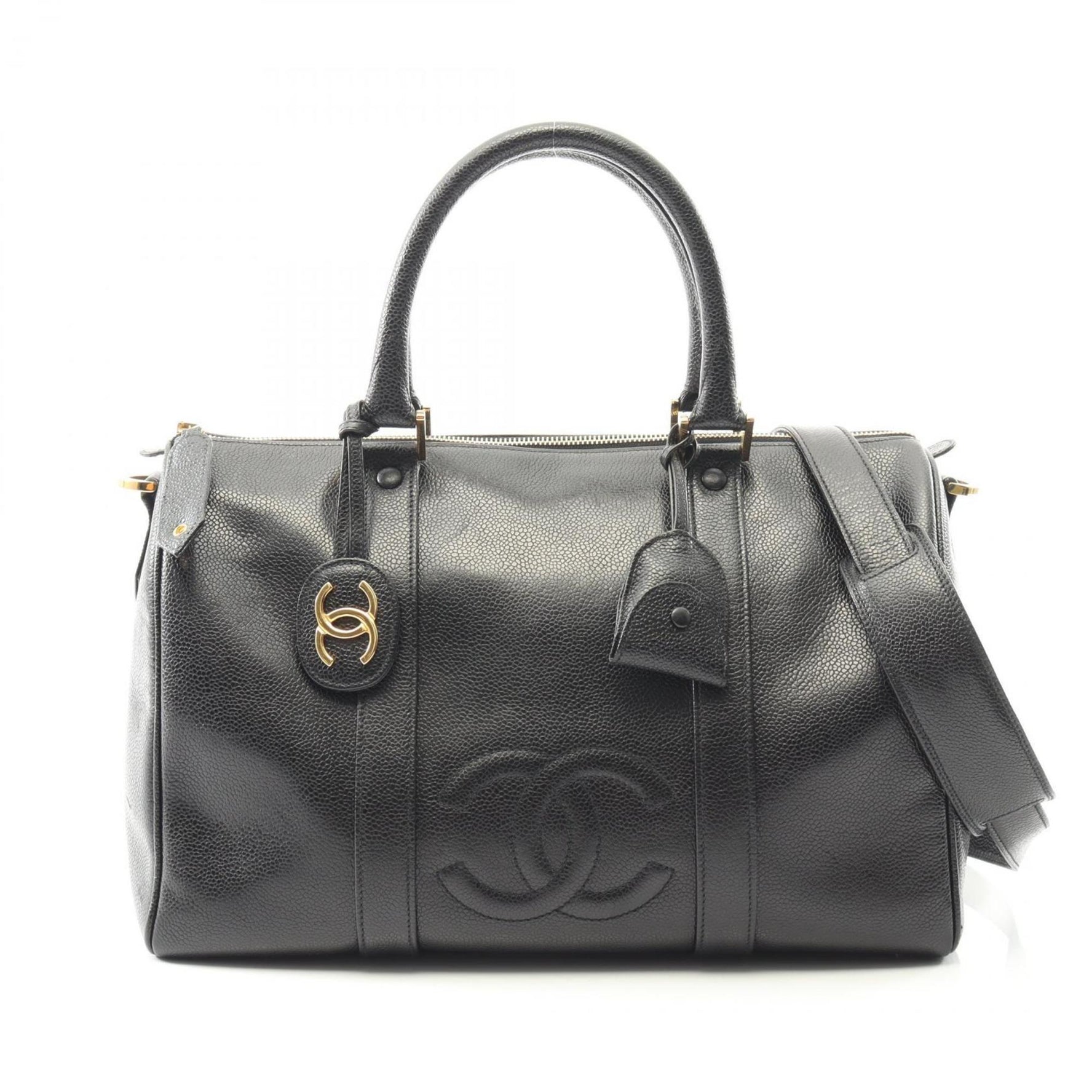 CHANEL Deka Coco Mark Handbag, Calfskin Leather