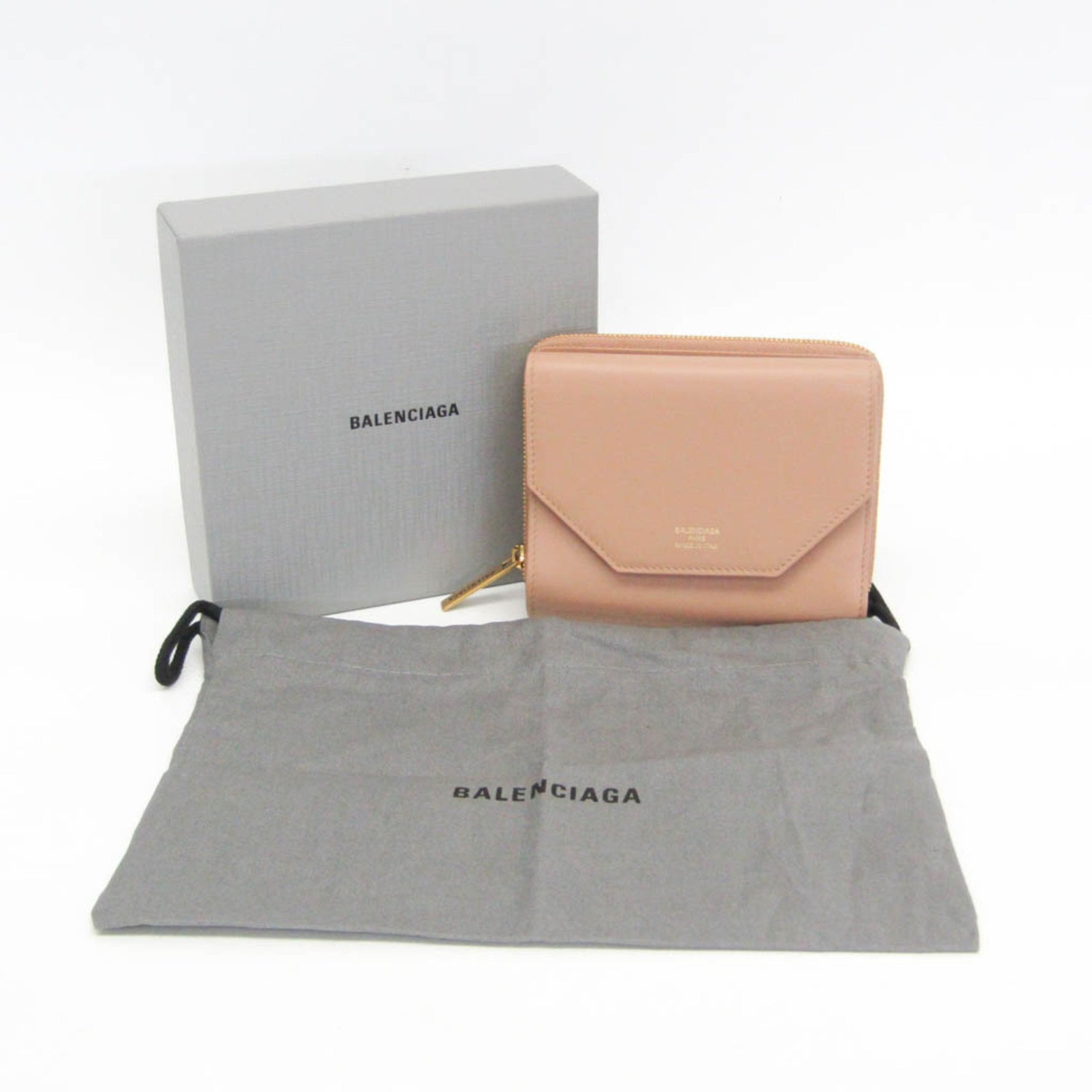 Balenciaga Envelope Compact Wallet Men,Women Leather Wallet (tri-fold) Pink Beige