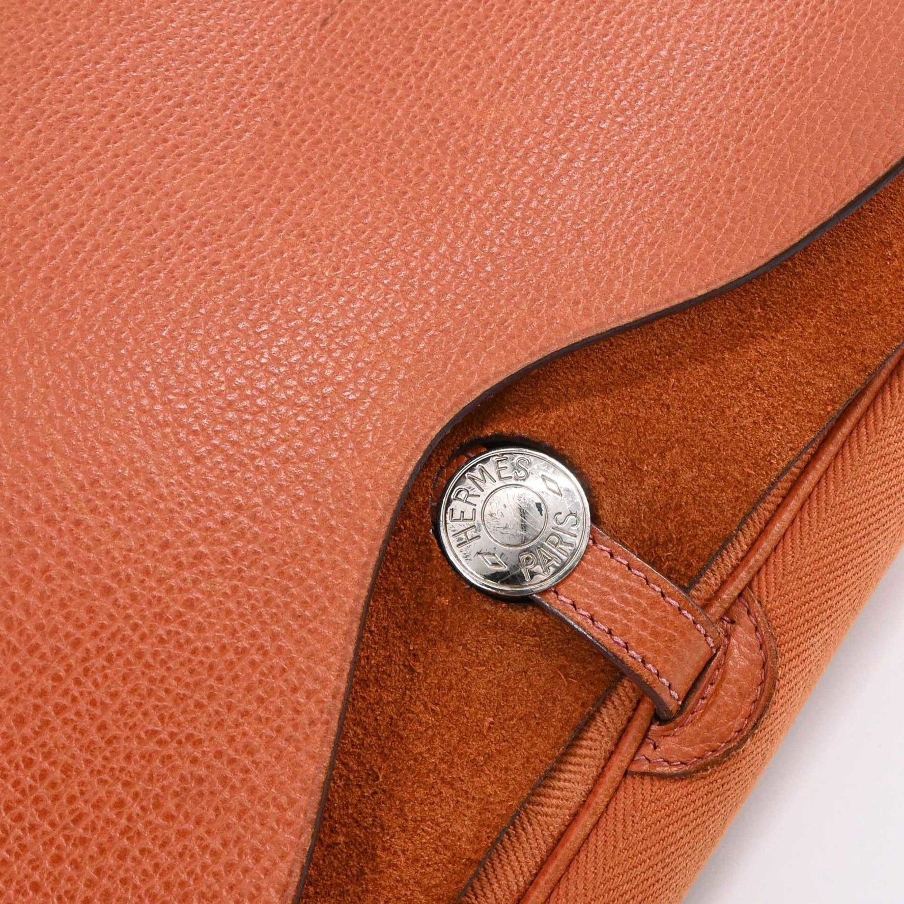 HERMES Sac Colorado MM Shoulder Handbag Potiron Orange Toile Vacherie Leather #□I