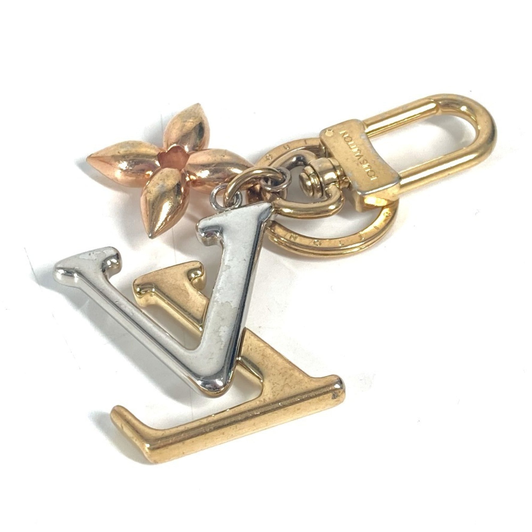 Louis Vuitton LV logo keychain, New Wave bag charm, accessory, metal, ladies, multicolor