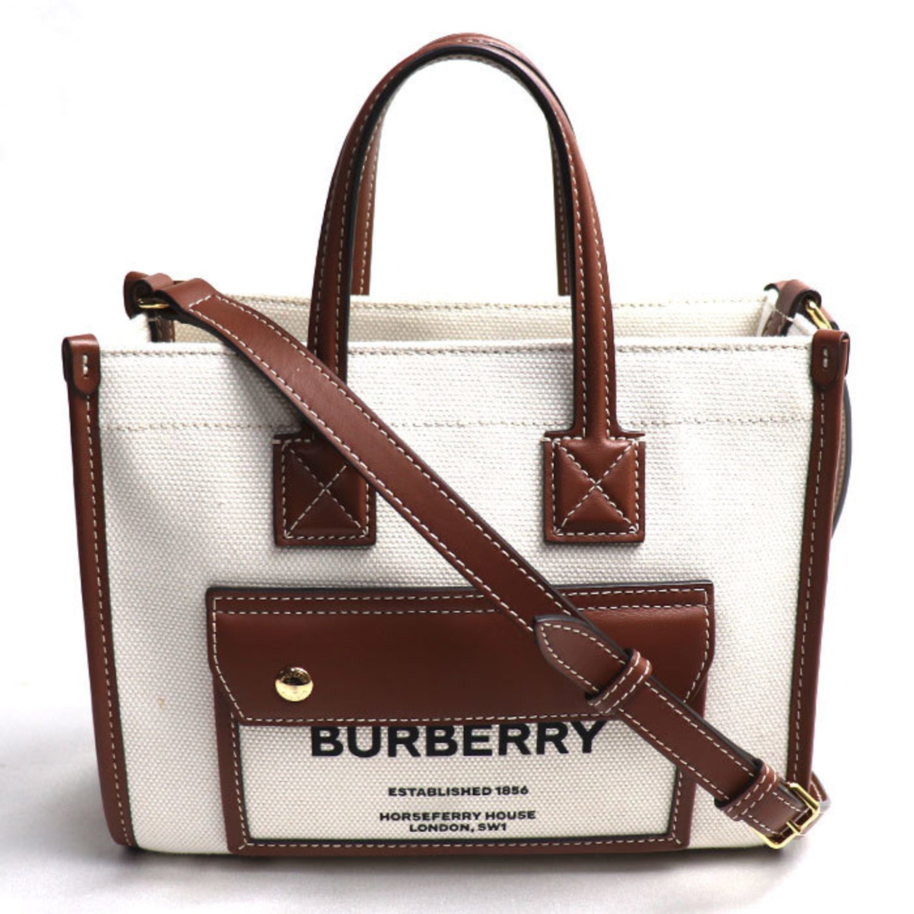 BURBERRY Freya Tote 2-Way Shoulder Bag Brown Natural/Tan Women's