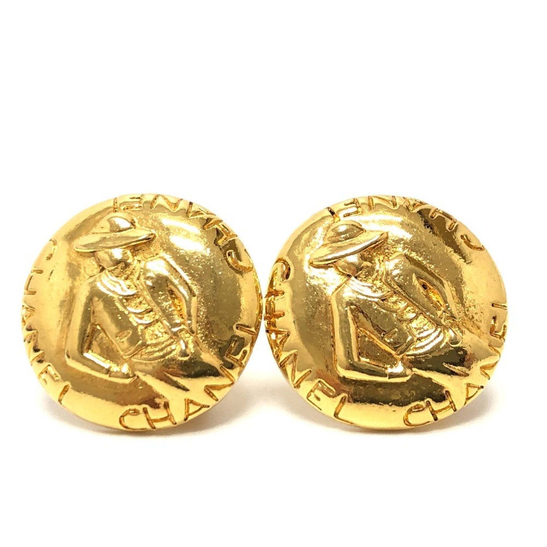 CHANEL Vintage Mademoiselle Round Earrings, Metal