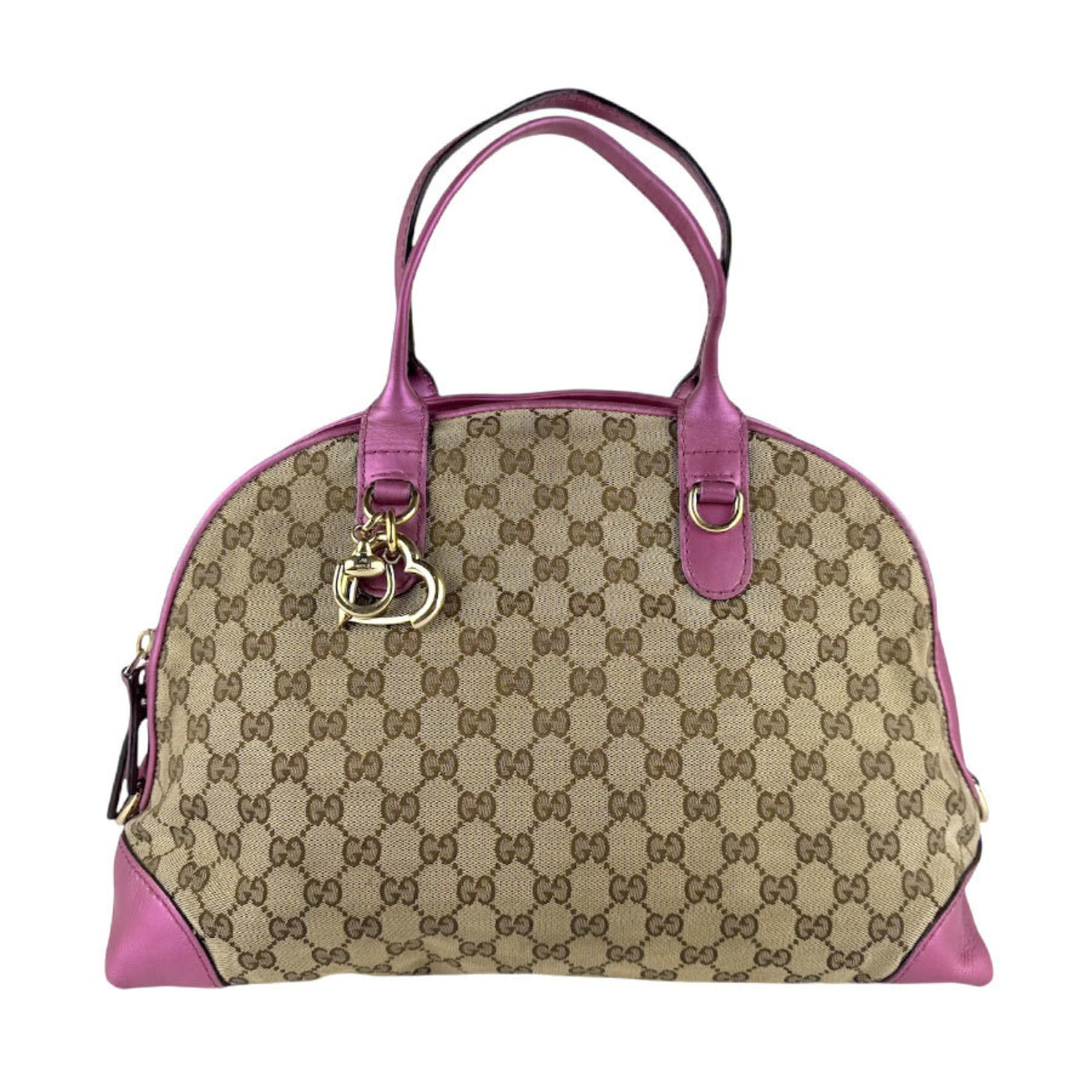 Gucci GG Canvas and Leather Handbag in Metallic Pink Brown, Men's