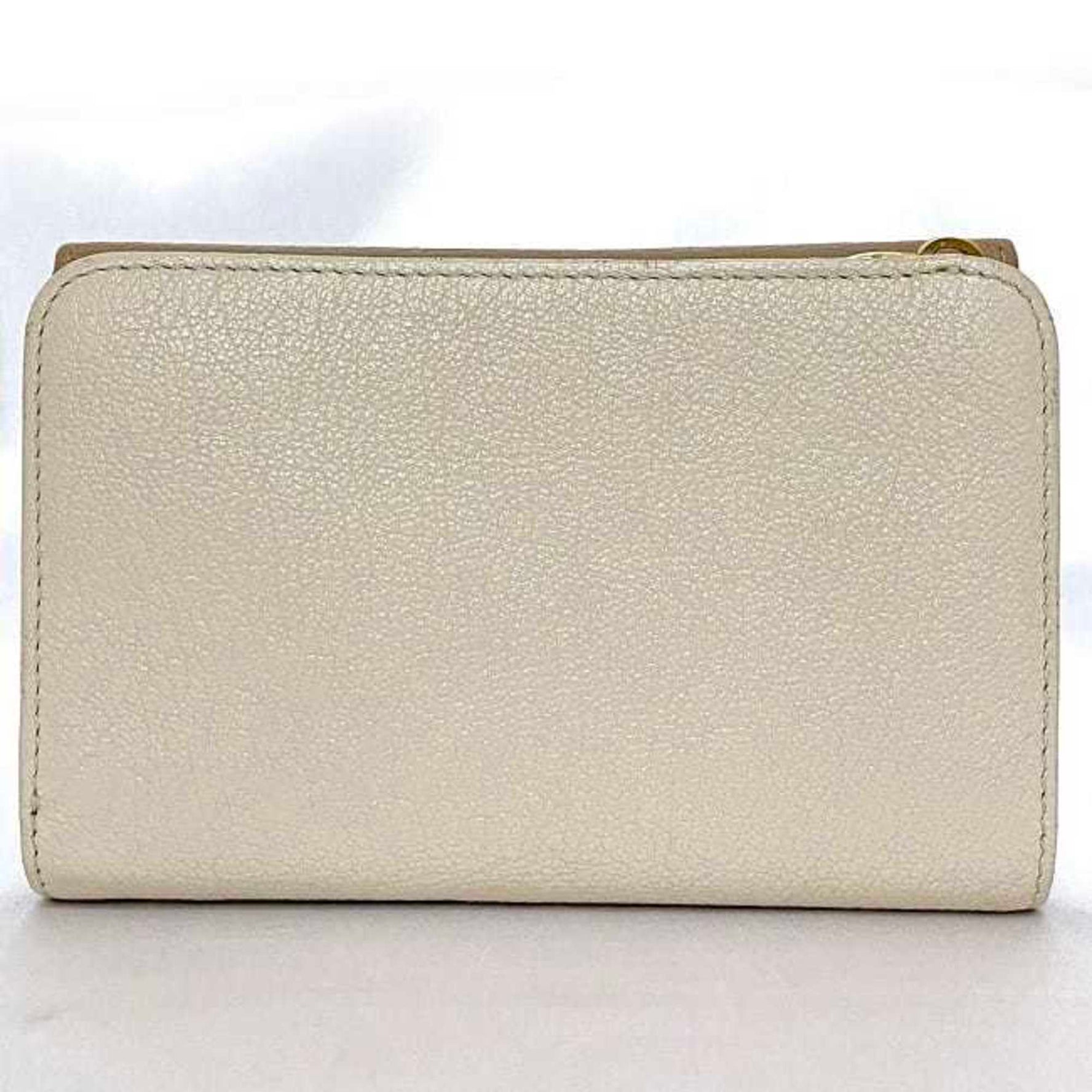 Miu Miu Miu Trifold Wallet Beige Brown L-shaped Leather miu Bicolor Compact