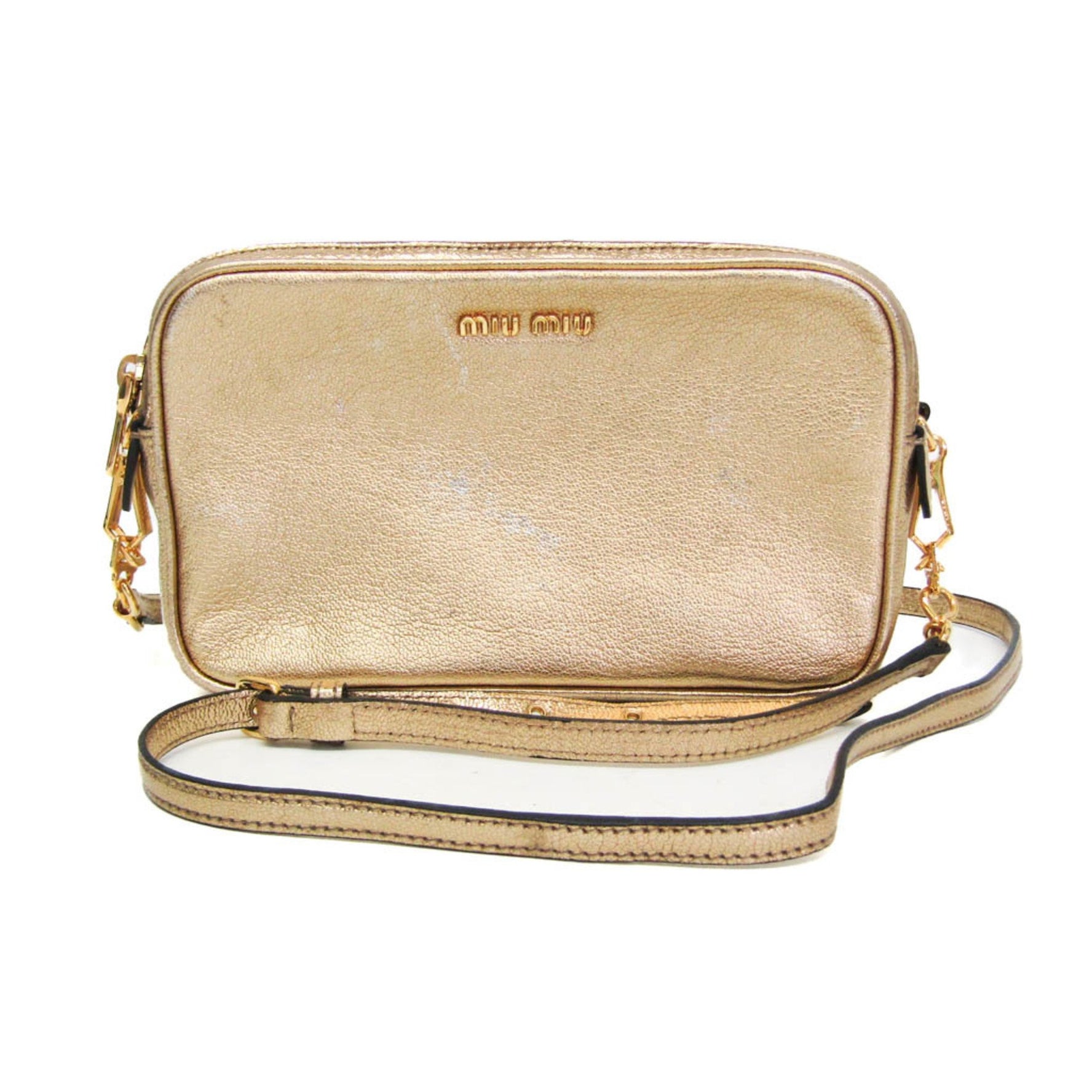 Miu Miu MADRAS RT0539 Women's Leather Shoulder Bag Gold