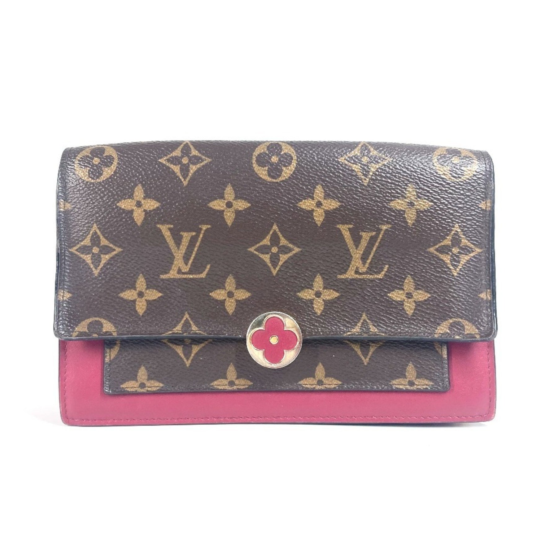 Louis Vuitton Monogram Portefeuille Flore Chain Wallet Shoulder Bag Clutch Long Canvas Men's Fuchsia Brown