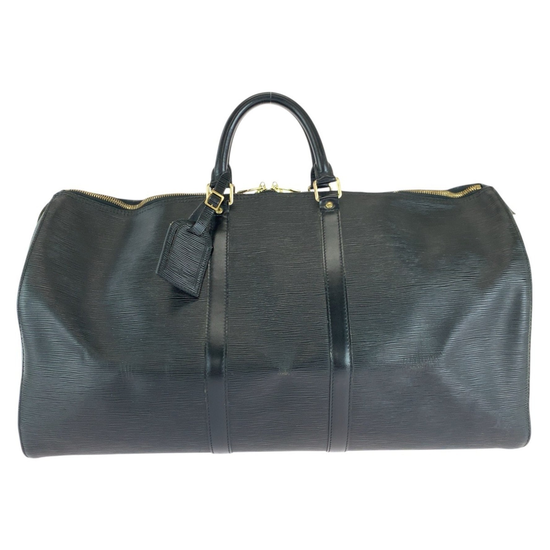 Louis Vuitton Epi Keepall 55 Noir Black Gold Hardware Leather Boston Bag Handbag
