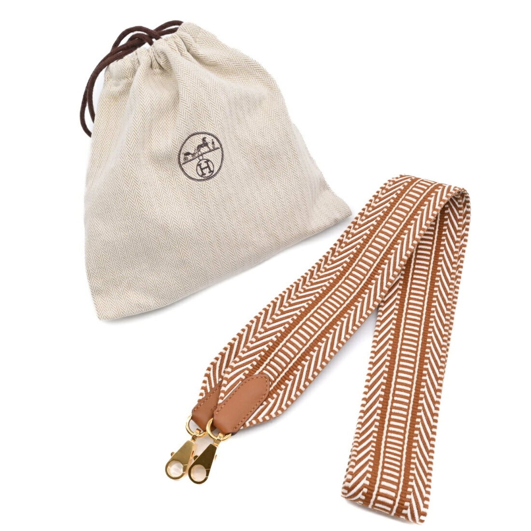 HERMES Hermès Bandouliere Sangle Caval Shoulder Strap Bag Accessory Brown Beige Canvas A Stamp