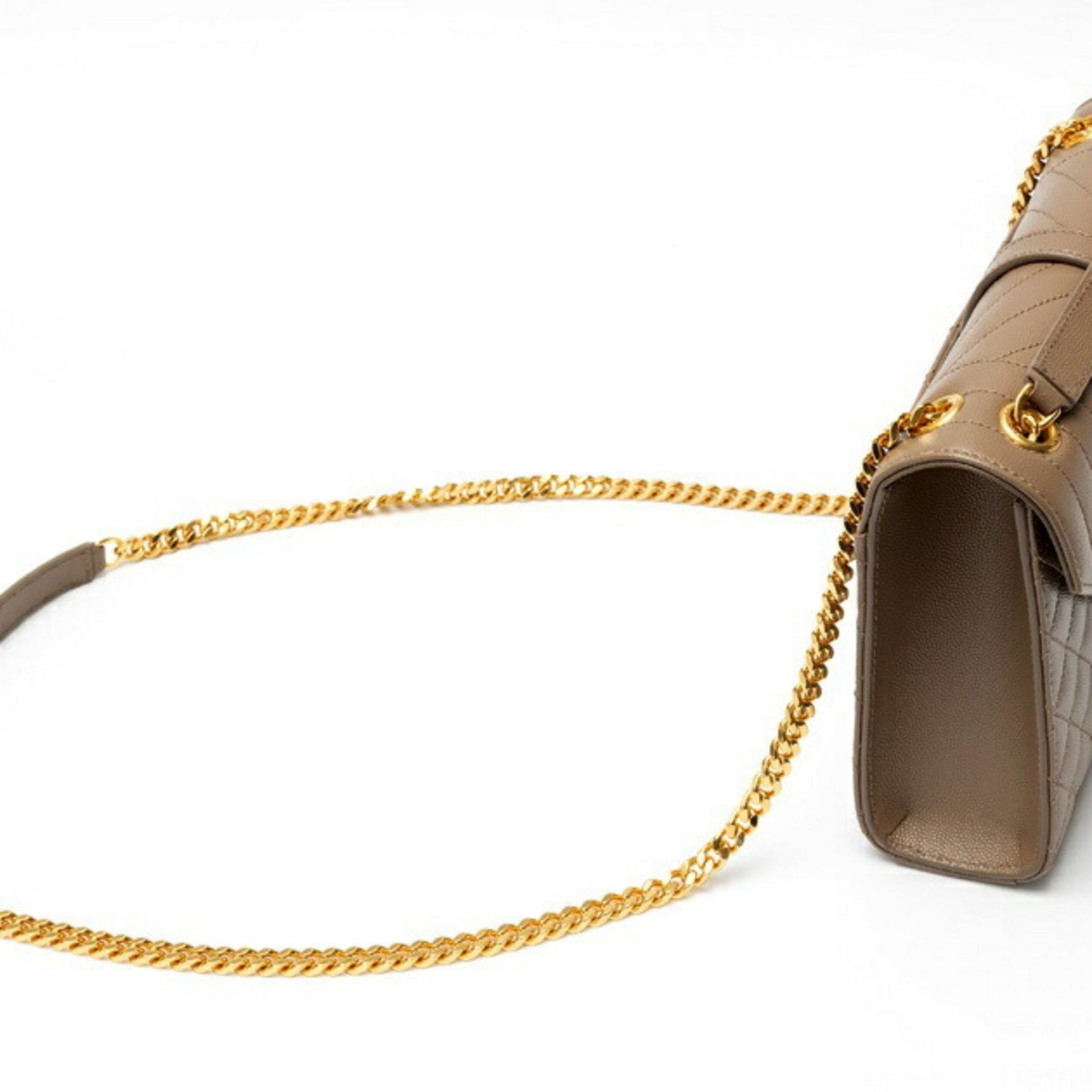 Saint Laurent SAINT LAURENT Envelope Medium Chain Shoulder Bag Grain de Poudre Quilted Leather Greige S-158096