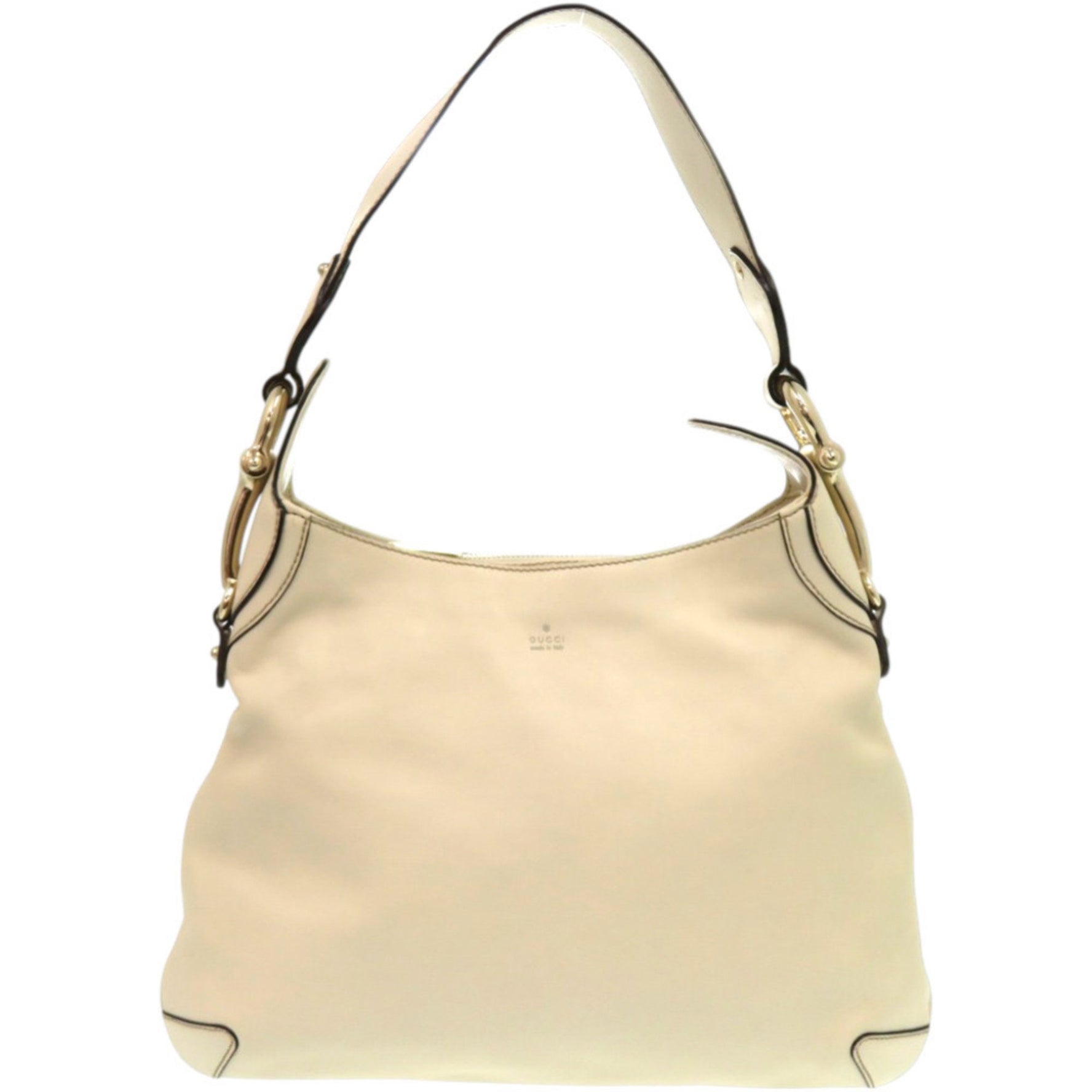 Gucci Creole Hobo Horsebit Leather White Shoulder Bag 0244