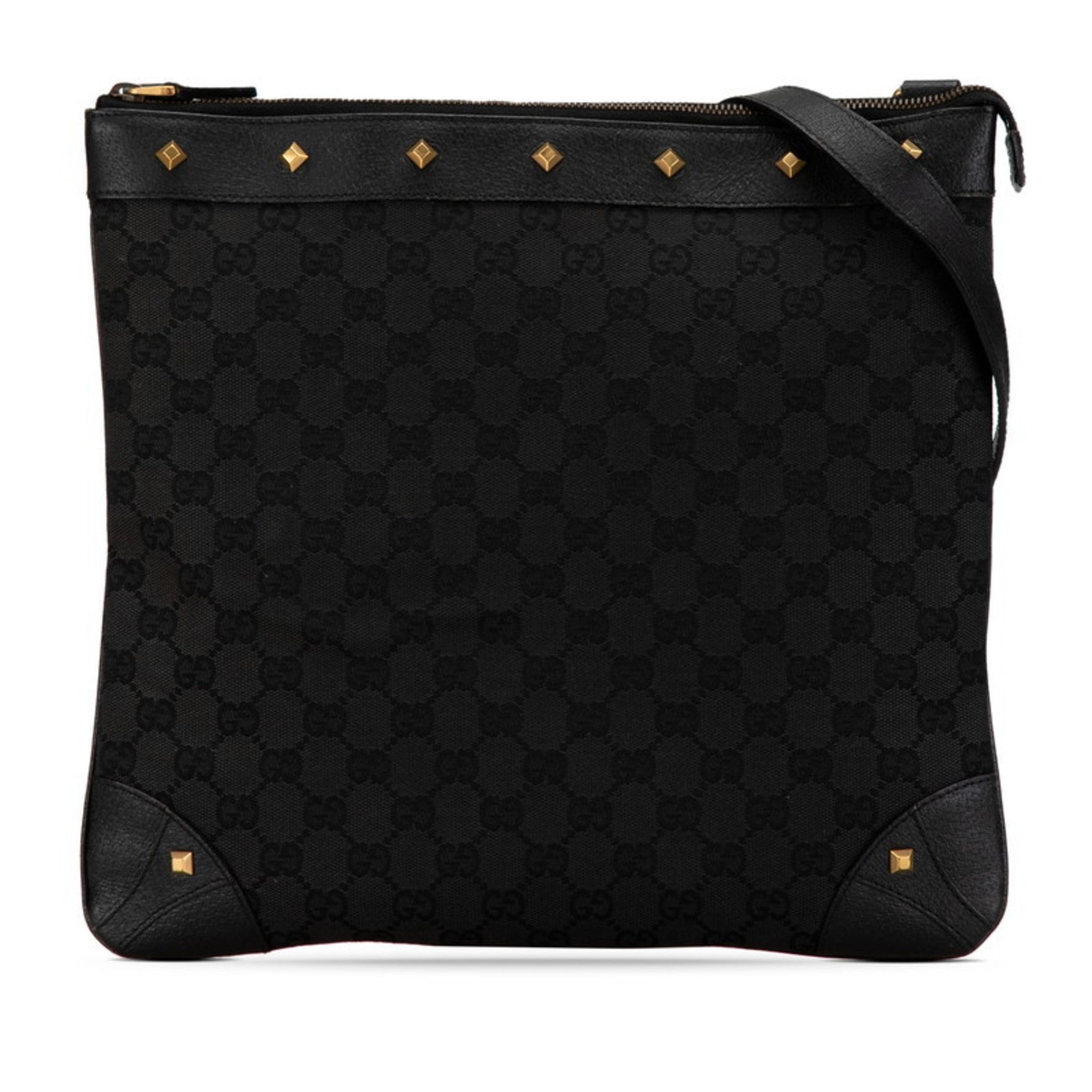 Gucci GG Canvas Studded Shoulder Bag Black Leather Women's GUCCI