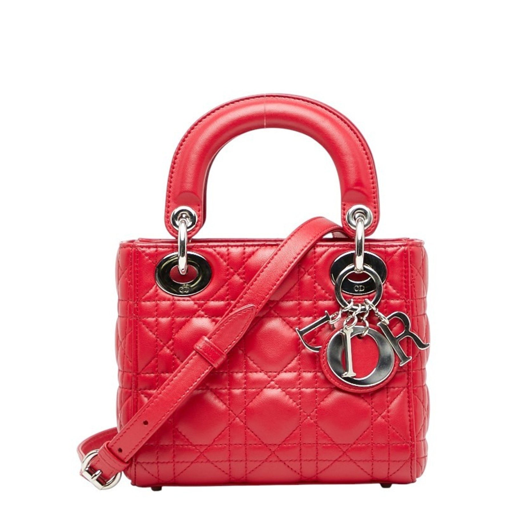 Christian Dior Dior Cannage Lady Handbag/Shoulder Bag, Red Leather
