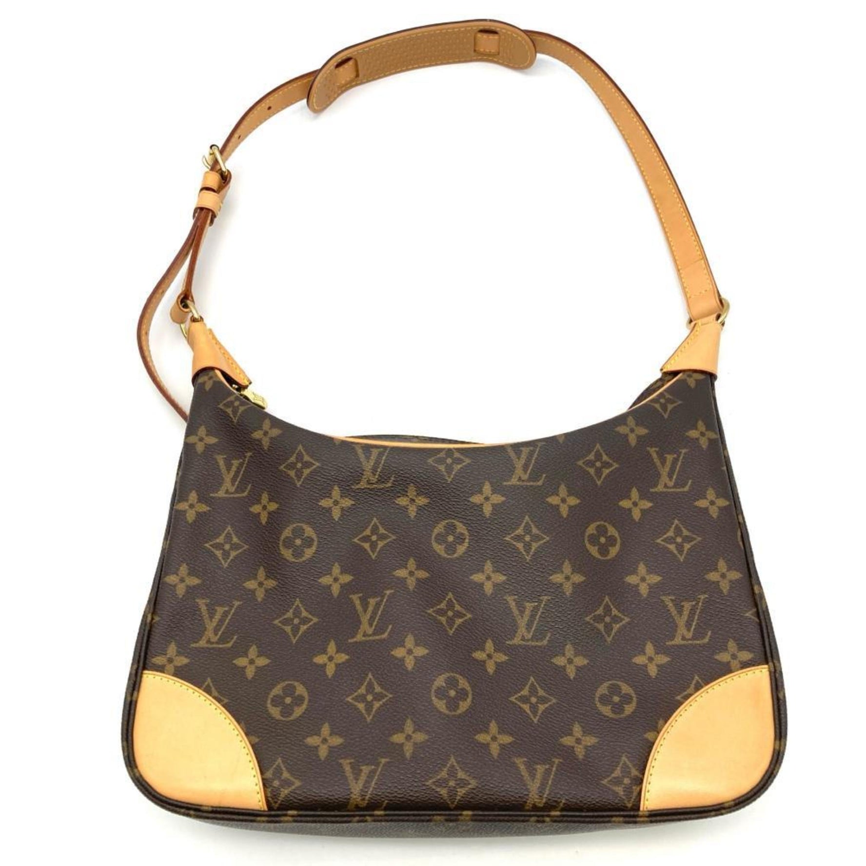 Louis Vuitton Boulogne 30 Shoulder Bag Monogram Canvas Natural Leather Brown