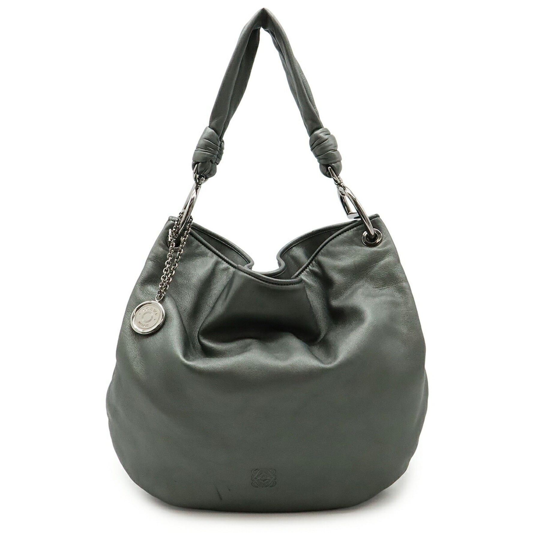 LOEWE Anagram Shoulder Bag/Tote Bag in Metallic Gray Leather