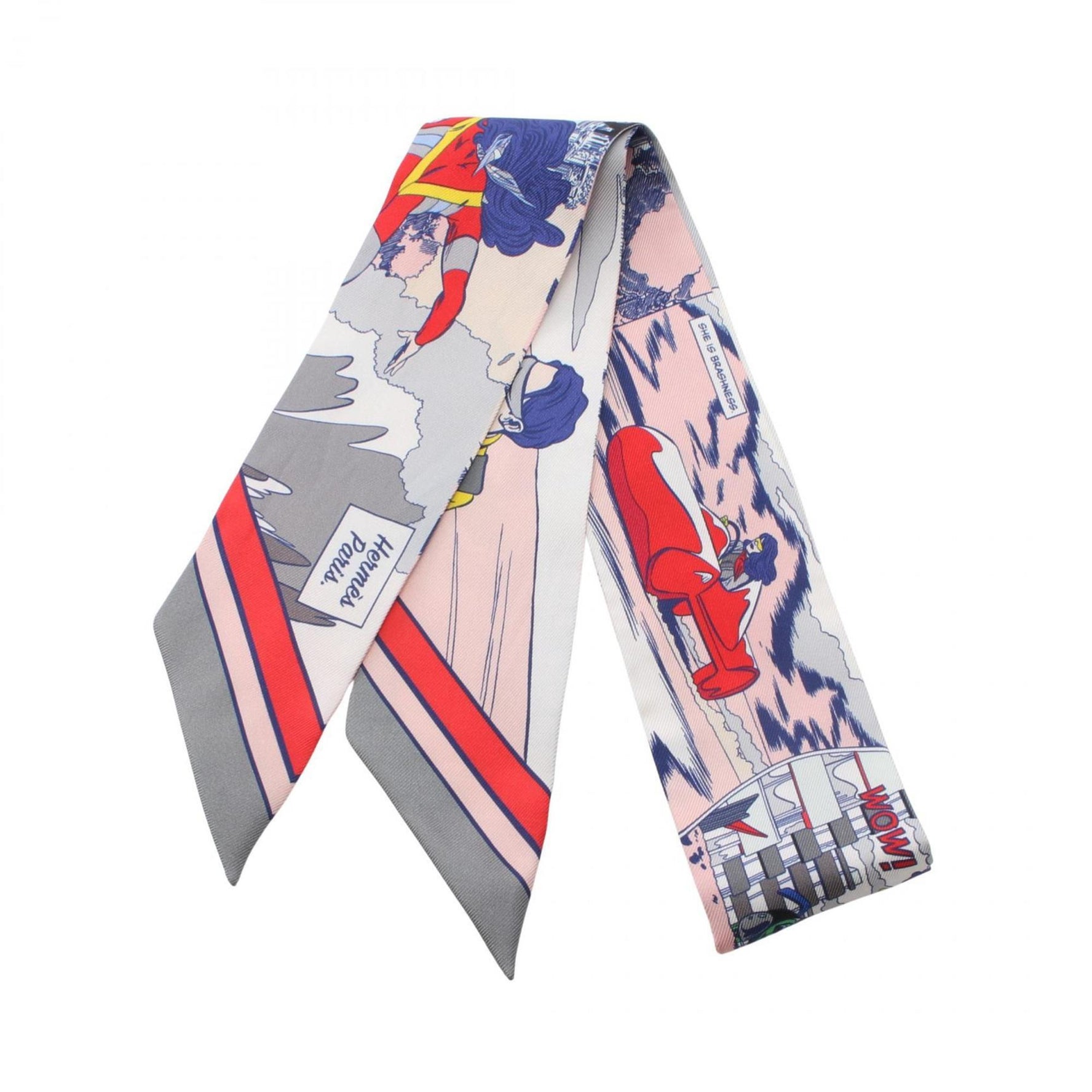 Hermes HERMES Twilly WOW Scarf Silk Women's White Multicolor